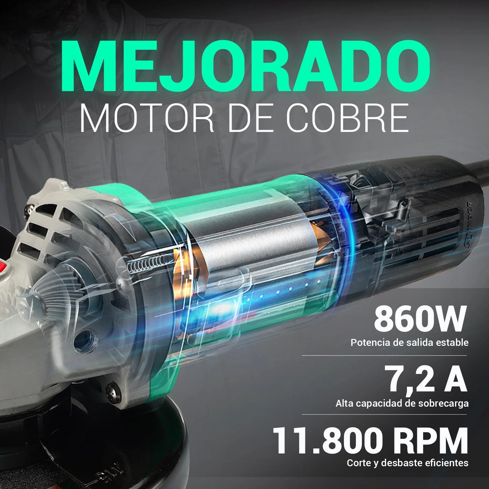 DCA Amoladora Angular 860W 125 mm, 11.800 rpm, Cuerpo Ultra Fino (Circunferencia 178 mm), Carcasa de Engranajes Compacta, 1,6 kg Ligera Radial para Corte y Lijado