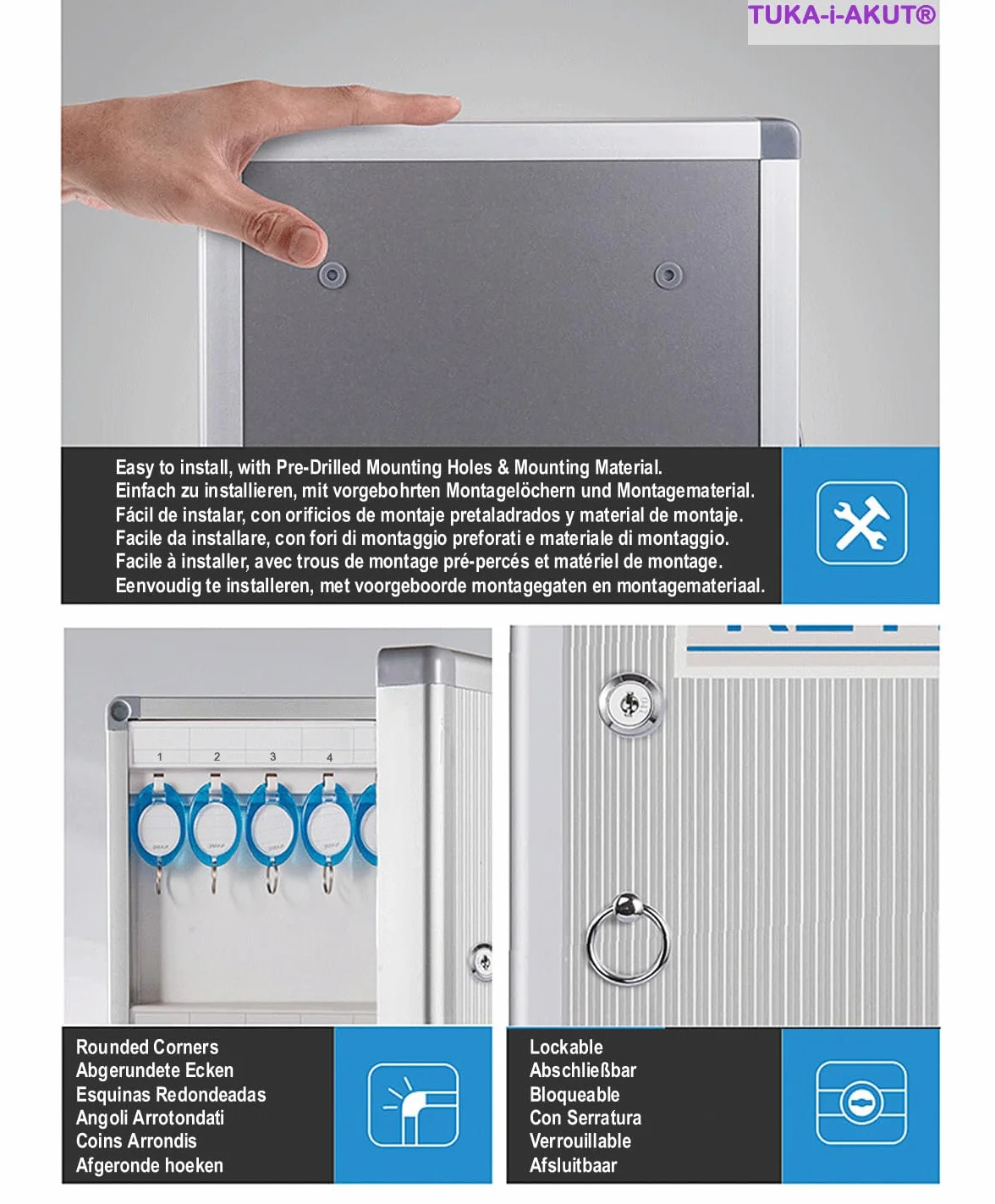Armario de Llaves TUKA-i-AKUT para 96 Llaves, Metal Caja con Cerradura, Montaje en Pared, Almacenamiento Aleación de Aluminio TKD8650-96