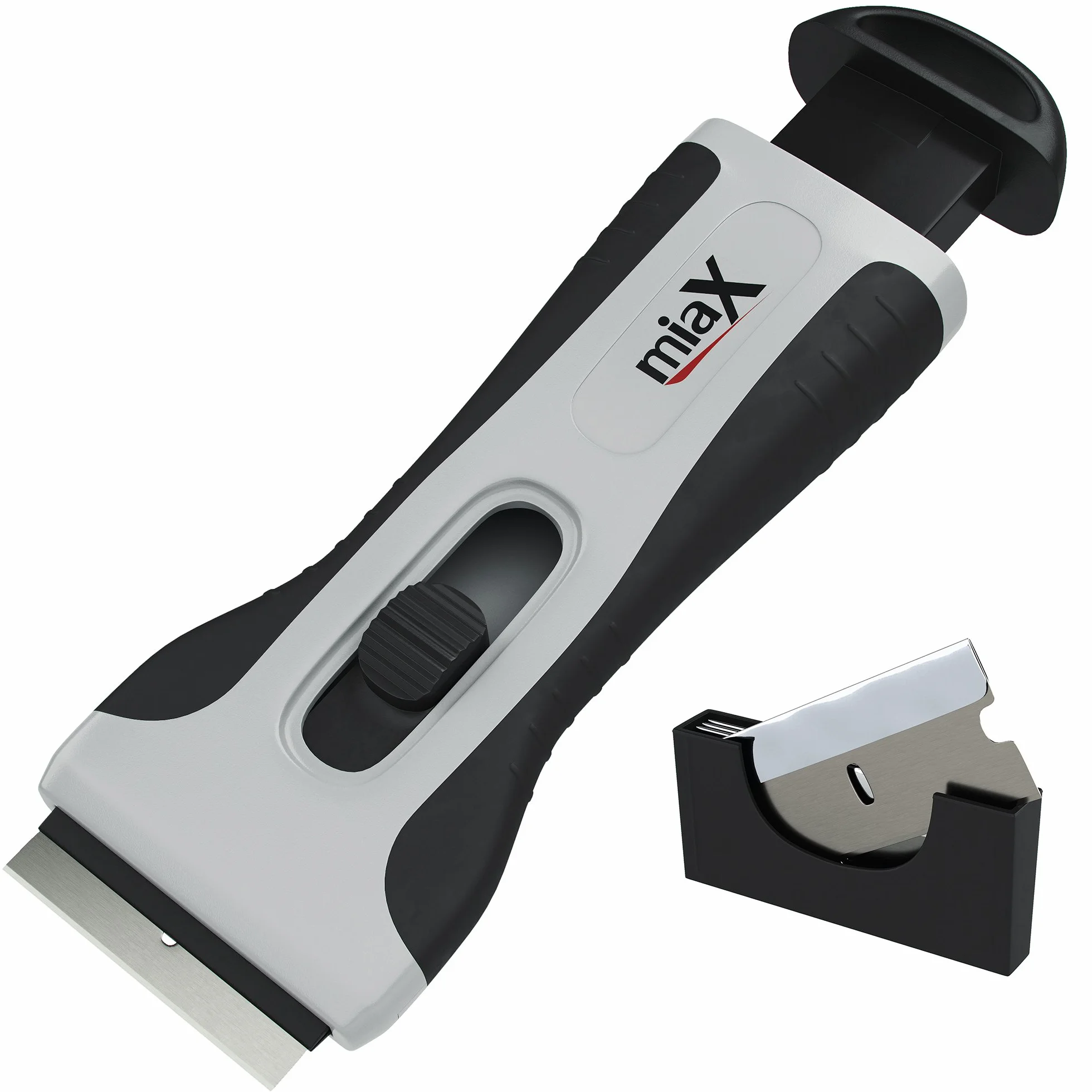 miaX Rasqueta Vitrocerámica Profesional Soft-Touch con Cuchillas Integradas | Rascador para cristal, cocina y hogar, cuchillas de repuesto integradas, agarre cómodo, diseño estable