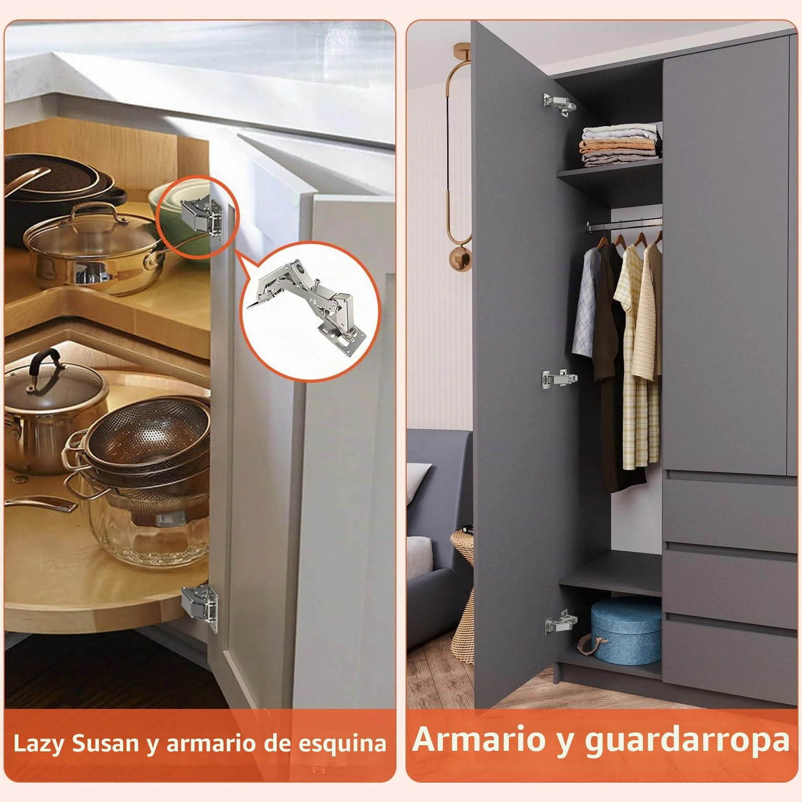 Furniware bisagras de cierre suave 170 grados para puertas de armarios, ocultas con amortiguador