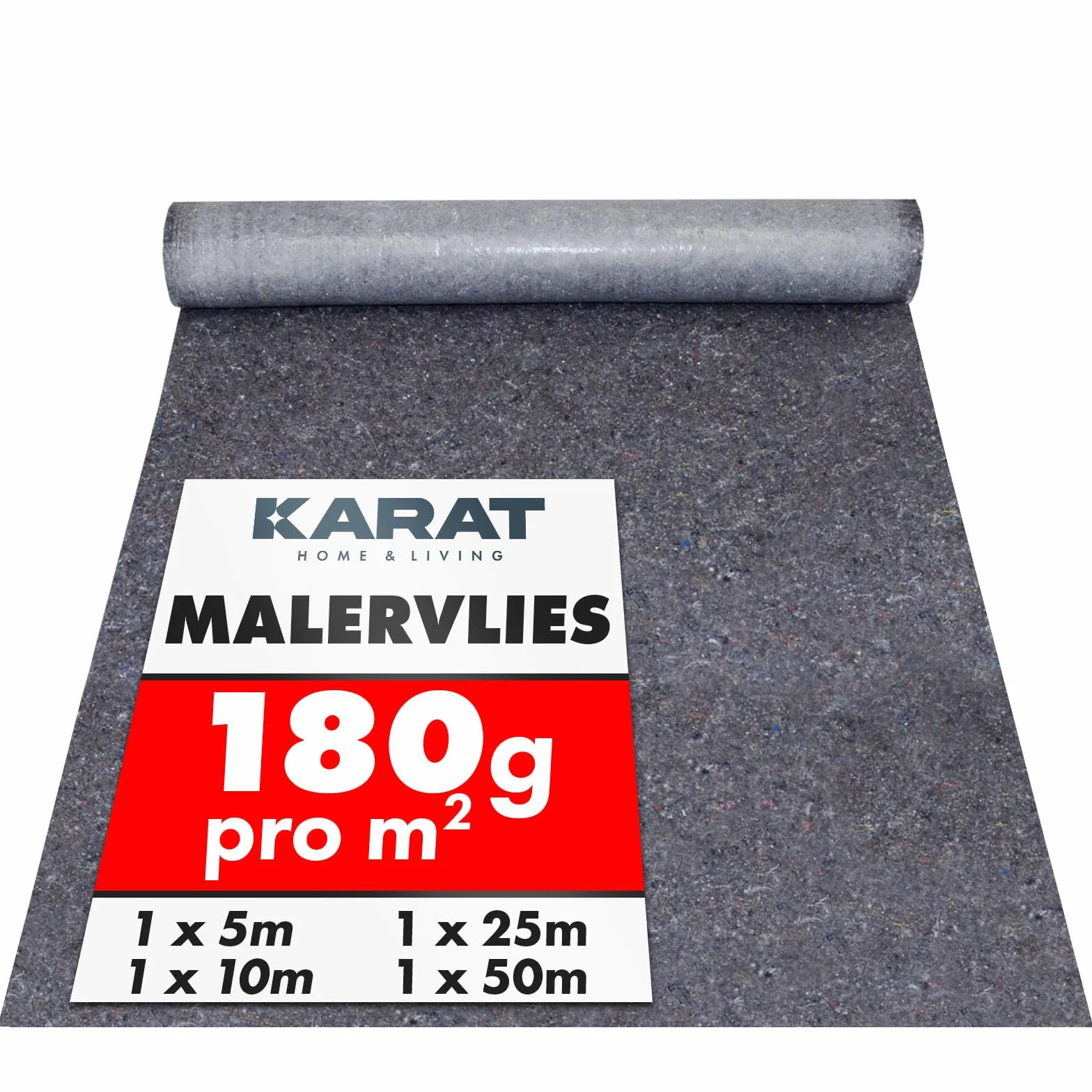 KARAT Rollo de fieltro para pintor (50 m x 1 m, 50 m², con revestimiento antideslizante, reutilizable, para pintores y artesanos, 180 g/m²)
