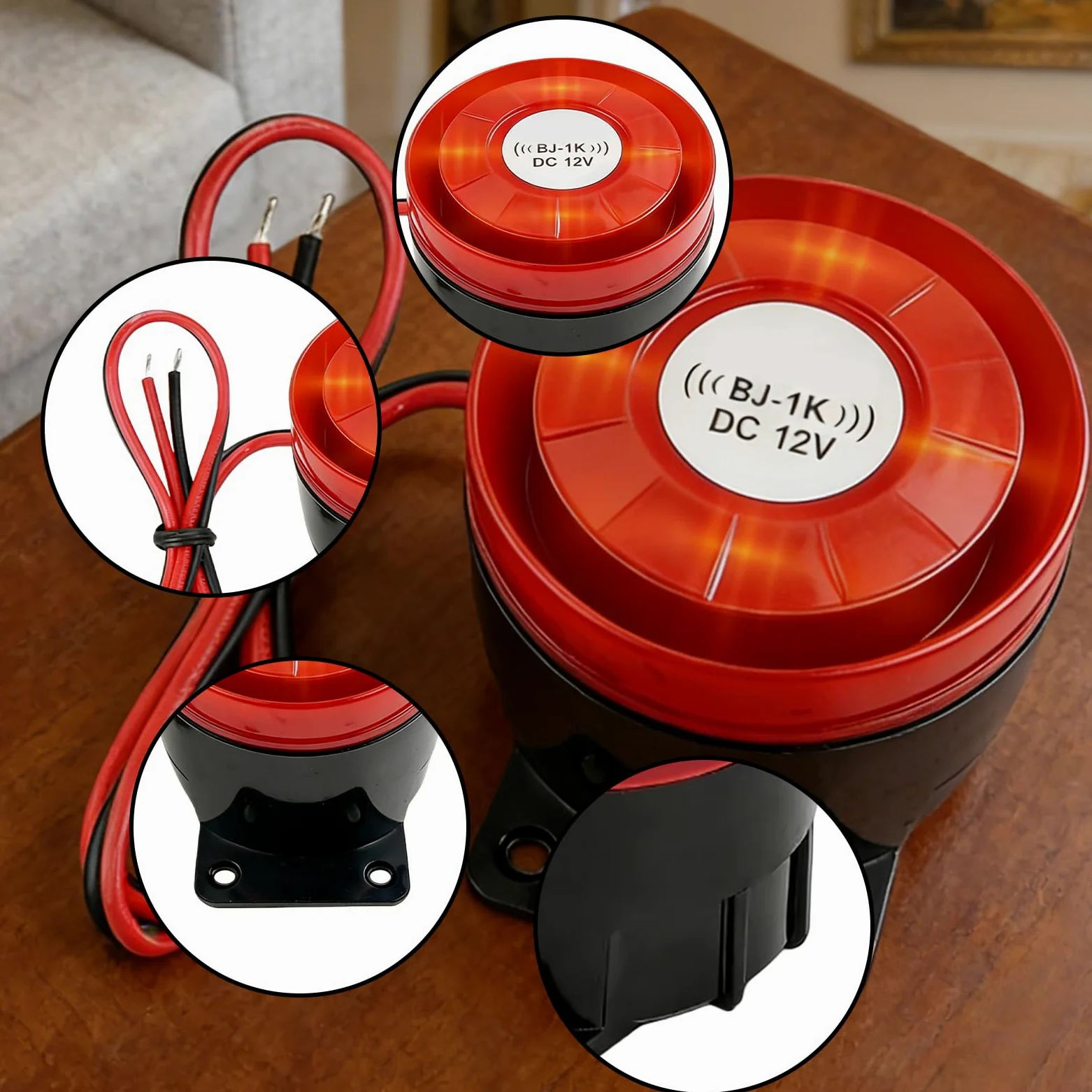 BAIFULAI 3 unidades DC 12 V Mini Sound Light Alarma Luz intermitente 120 dB sirena estroboscópica alarma falsa 1 W, IP54, alarma con cable, luz intermitente para emergencia, evacuación y seguridad