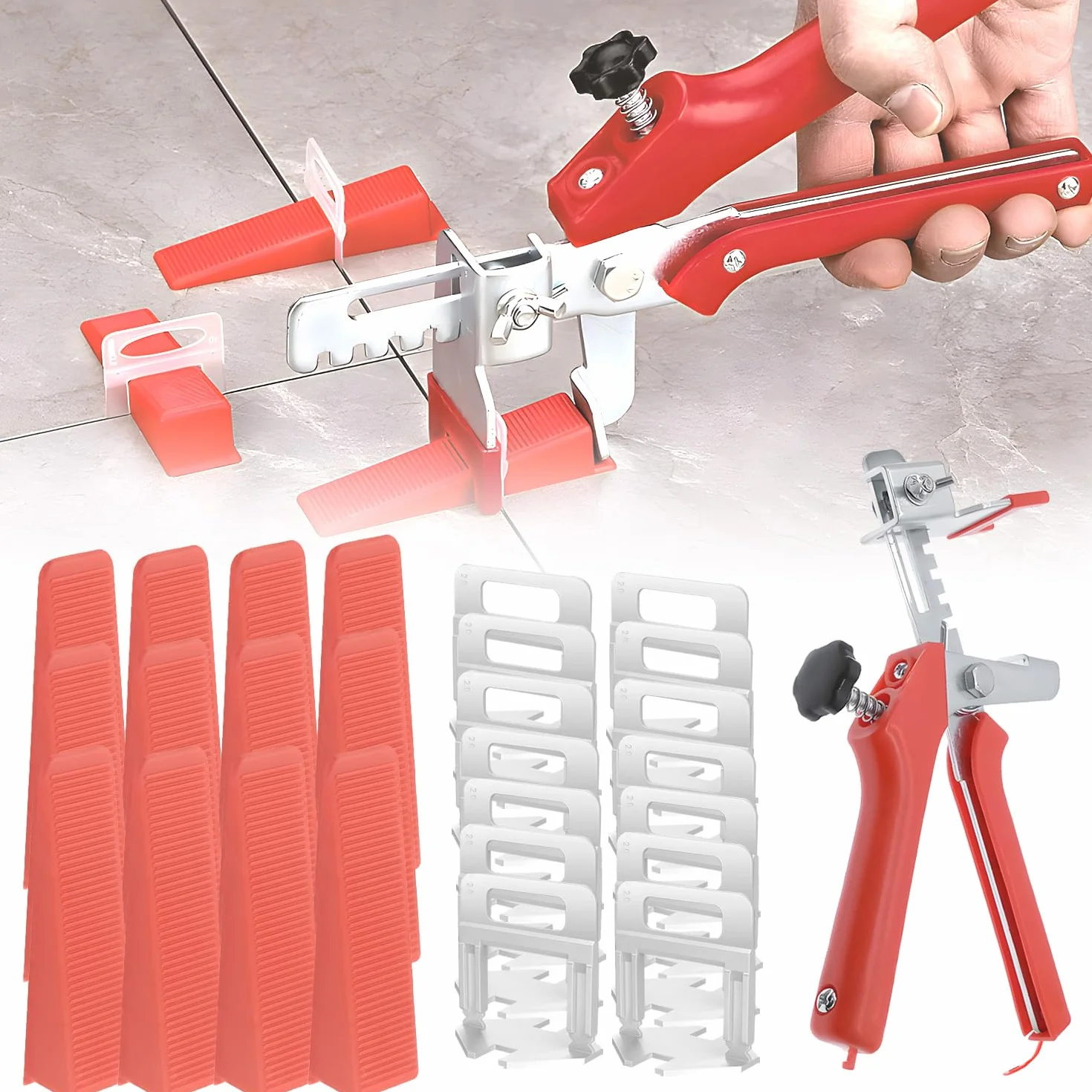 Juego de sistema de nivelación de azulejos de 2 mm, ayuda para la colocación de azulejos de 2 mm, 400 lengüetas de tracción + 100 cuñas para azulejos + 1 pinza para azulejos de ancho de junta (sistema