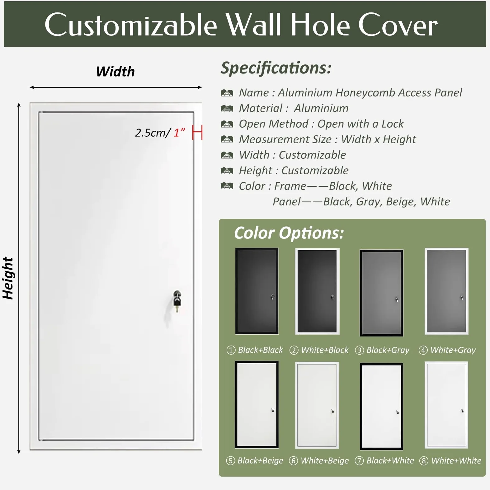 Trampilla Pladur Panel De Acceso De Aluminio Tipo Panal 30 40 50 60 Cm De Ancho, Insonorizado Y Resistente Al Calor, Puerta De Inspección con Cerradura para Plomería/Techo(40x110cm/16 x43)