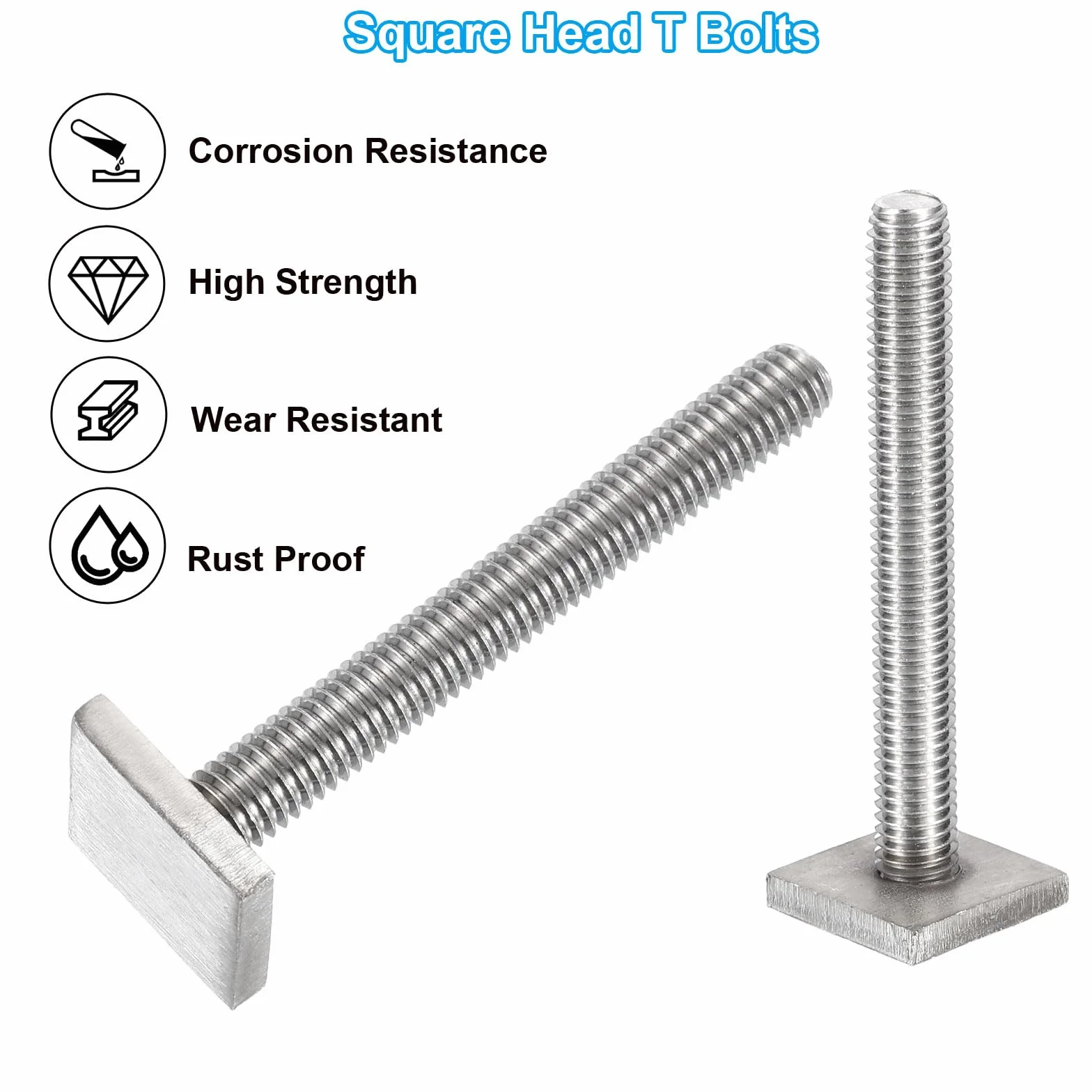 PATIKIL T Ranura Pernos M8 x 65mm, 4 Juego Cuadrado Cabeza T Pernos Techo Portaequipajes Inoxidable Acero T Pista Pernos con Tuerca Arandelas para Bicicleta Esquí Kayak Portaequipajes