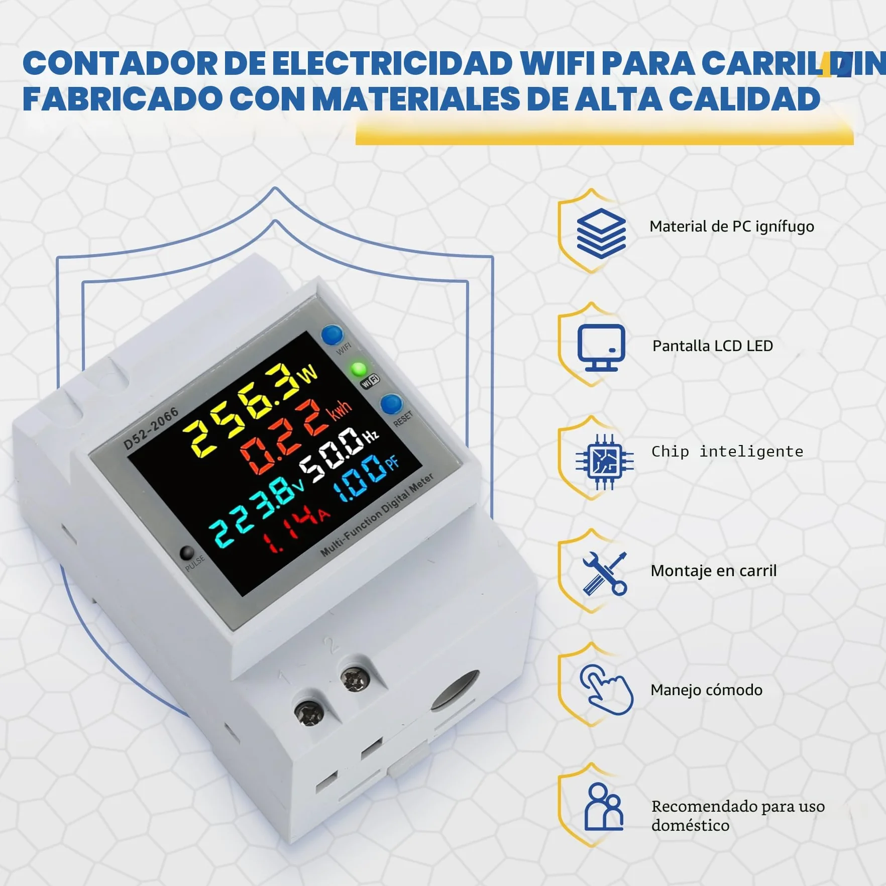 Wifi Medidor de Energía, Contador de Energía Monofásico, Medidor de Energía Digital 6 en 1 AC40~300V 100A Voltímetro Amperímetro Carril Din, Adecuado para la medición del consumo eléctrico