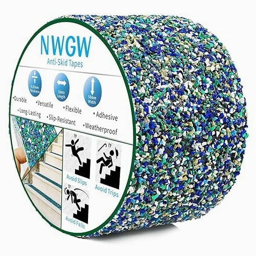 Cinta antideslizante resistente de 10,2 cm x 4,5 m - Cinta adhesiva de goma de grano azul para escaleras, piscina, baño y seguridad exterior | Tiras de tracción impermeables y