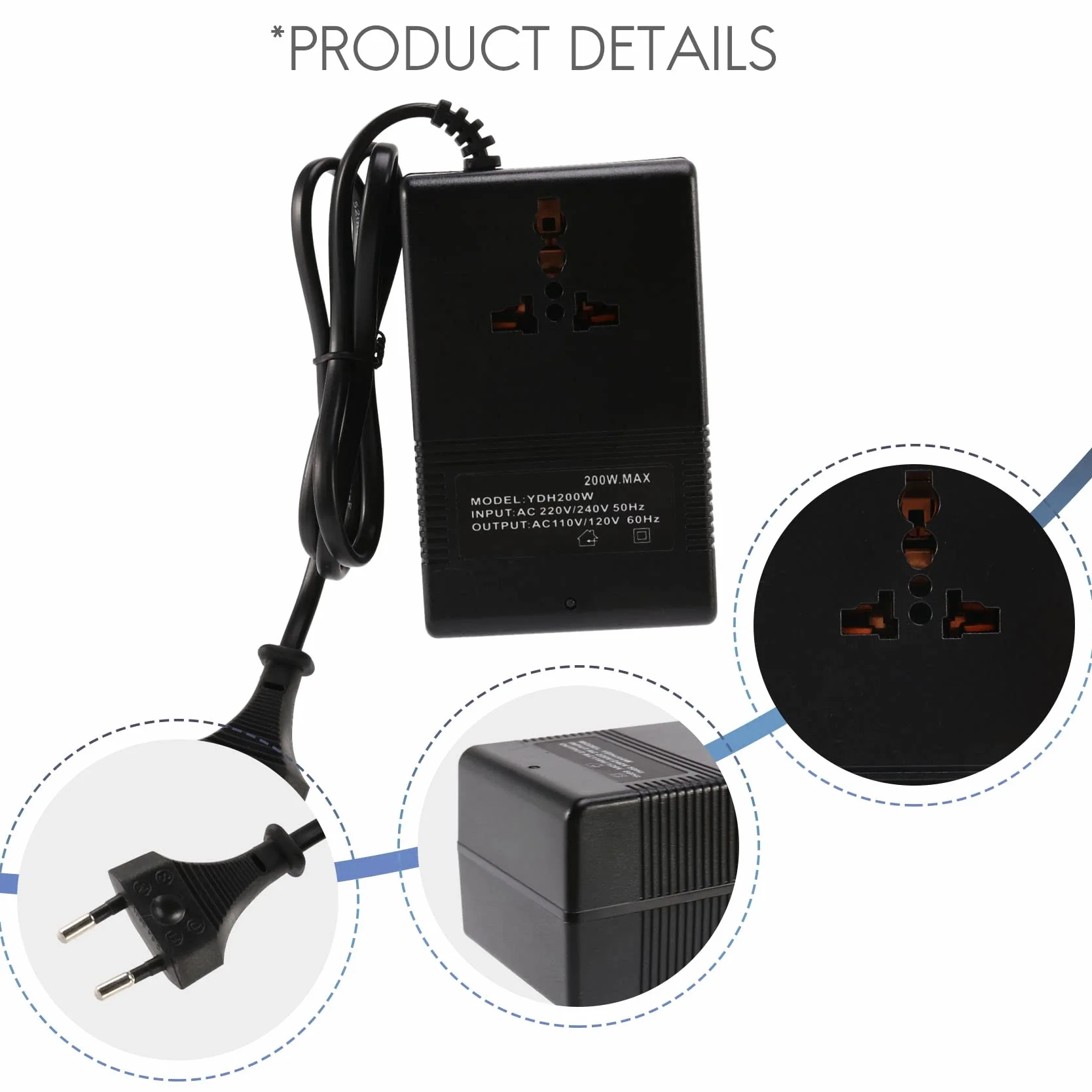 Transformador Convertidor de Voltaje de 200W Reductor 220V 110V AC Reductor Convertidor de Voltaje de Viaje Convertidor Enchufe de la UE