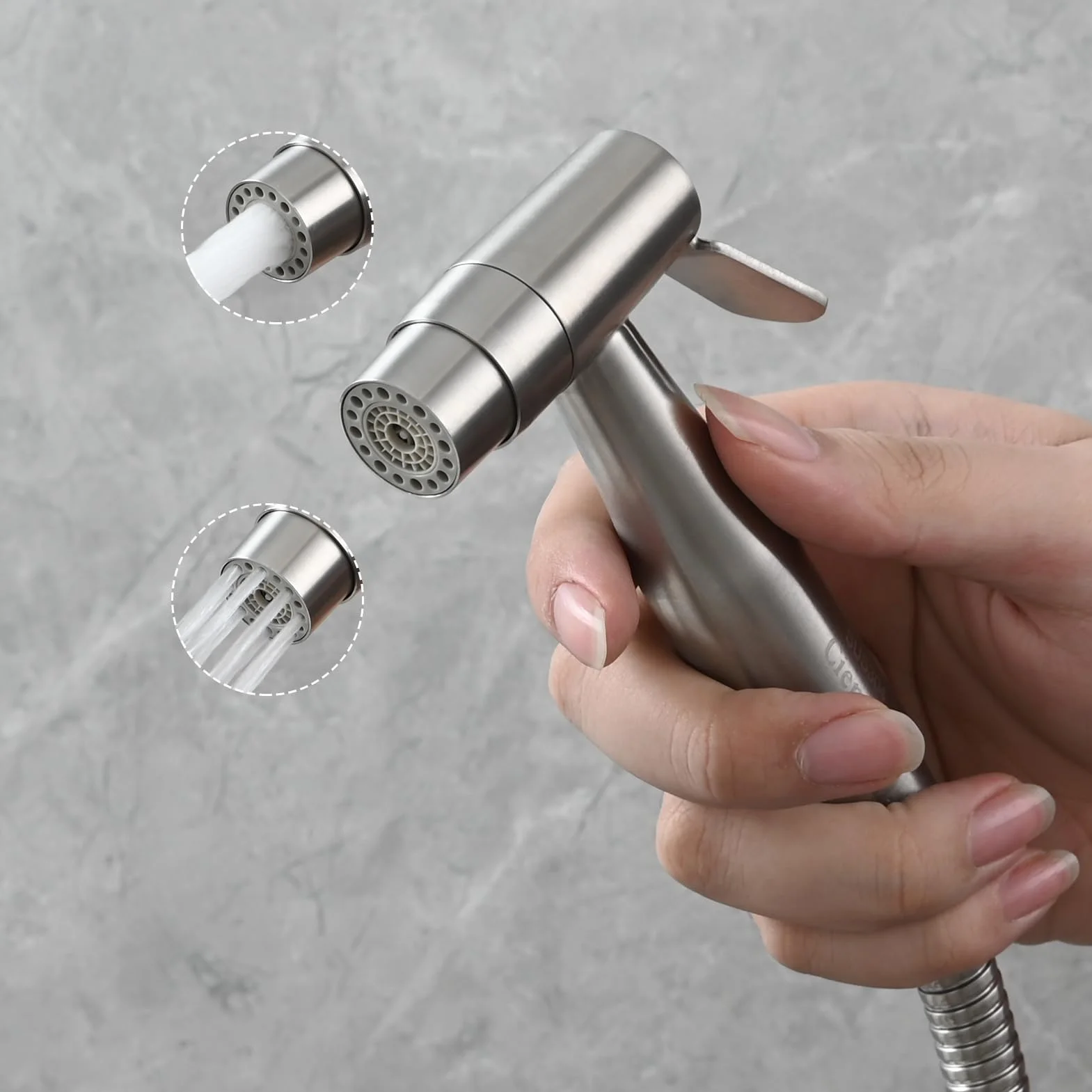Tecmolog Ducha Bidet 2 Modos Mano Grifos Shattaf Pulverizador Acero Inoxidable Portatil para WC, con Soporte, Valvula Desviadora y Manguera 1.2m, WS024AF2
