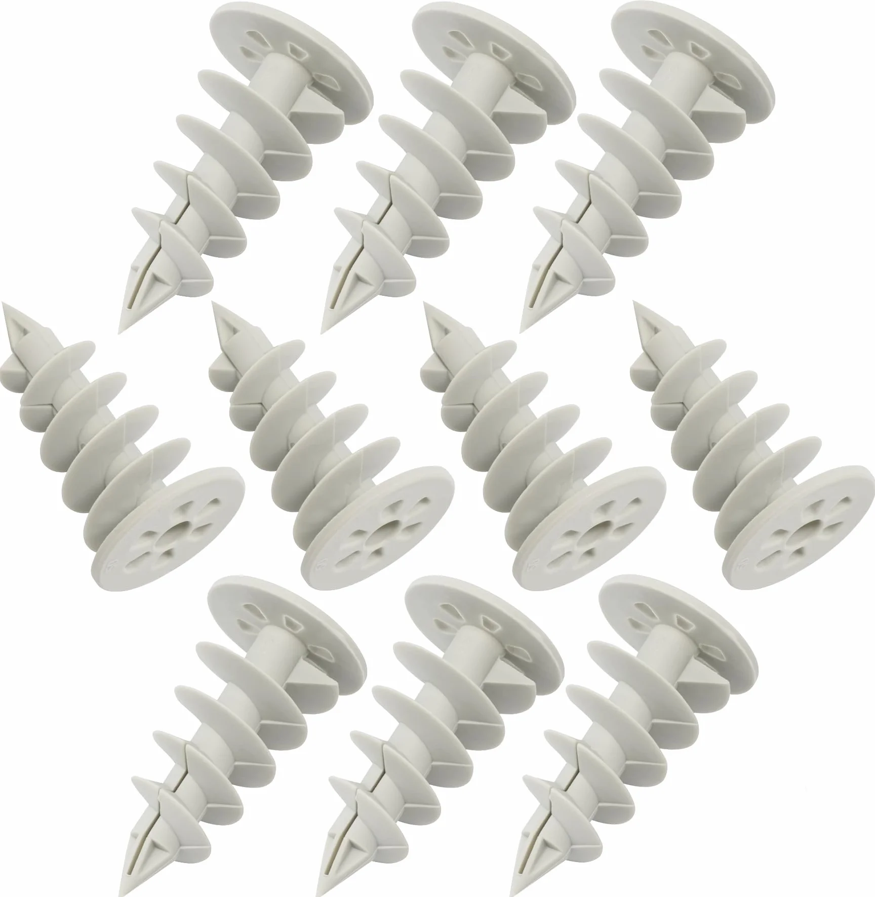 AERZETIX - C67110 - Juego de 10 tacos helicoidales Ø28x50mm para fijación en aislamiento de poliestireno poliuretano EPS XPS - huella hexagonal 6 lados - para tornillos 4.5mm - en plástico