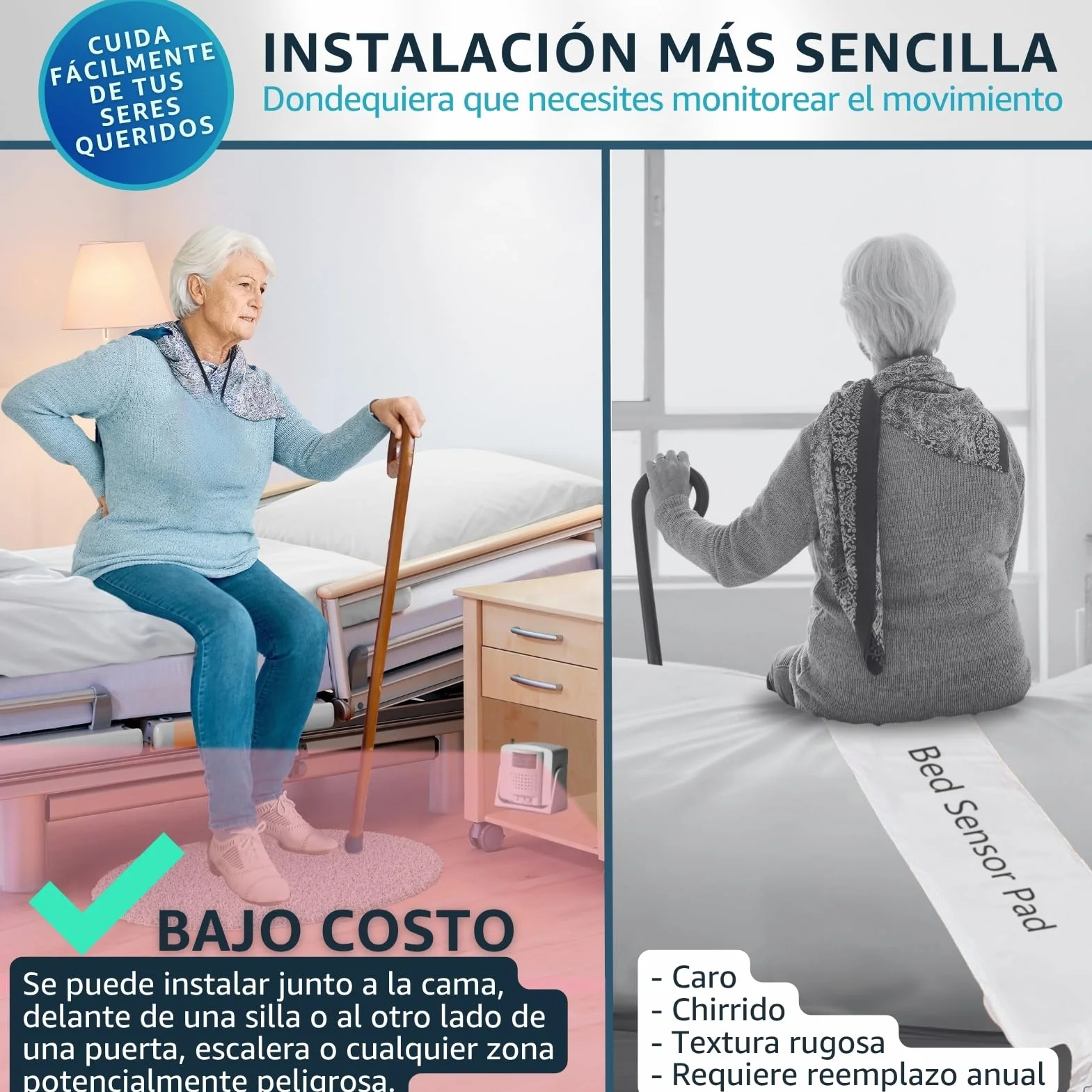 Buscapersonas con Sensor de Movimiento y Pager Portátil Sistema Alarma Cama Ancianos Teleasistencia Prevención Caídas
