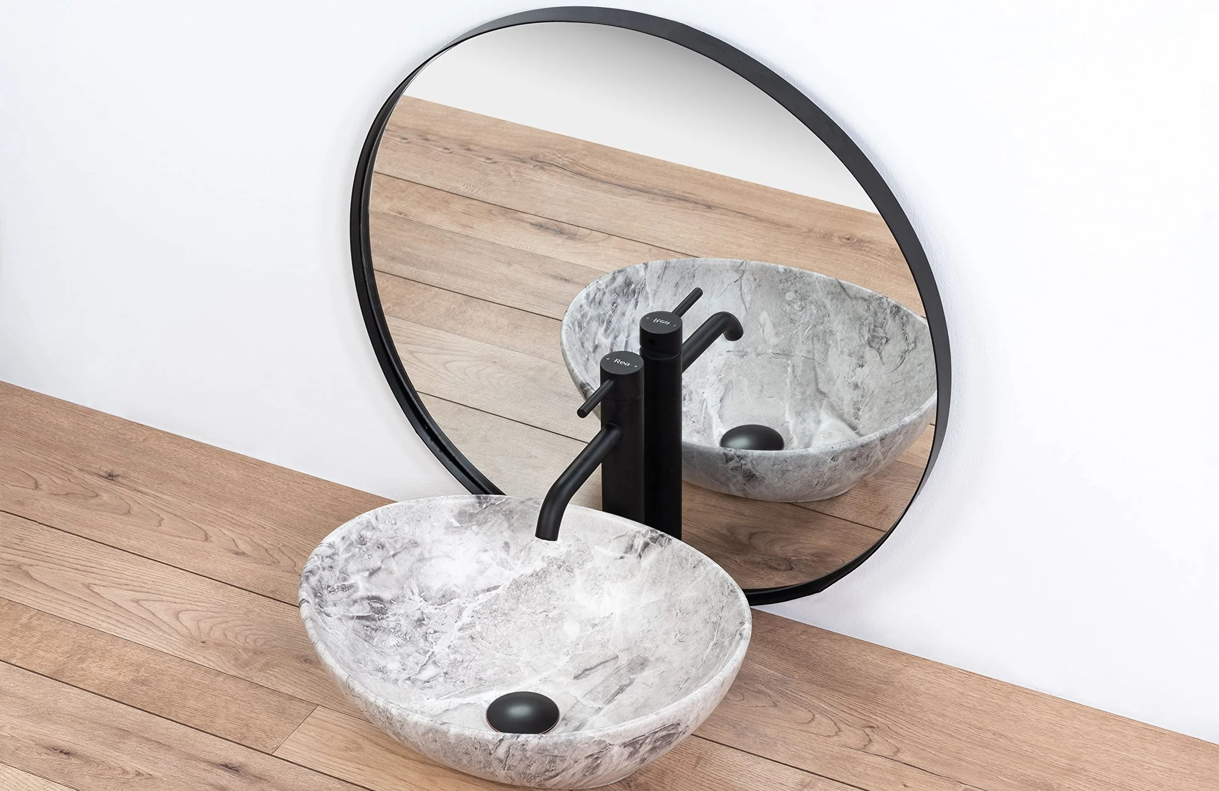 VBChome Lavabo de cerámica de 41 x 35 cm, diseño de piedra, mármol gris, pequeño lavabo para invitados, modelo 2