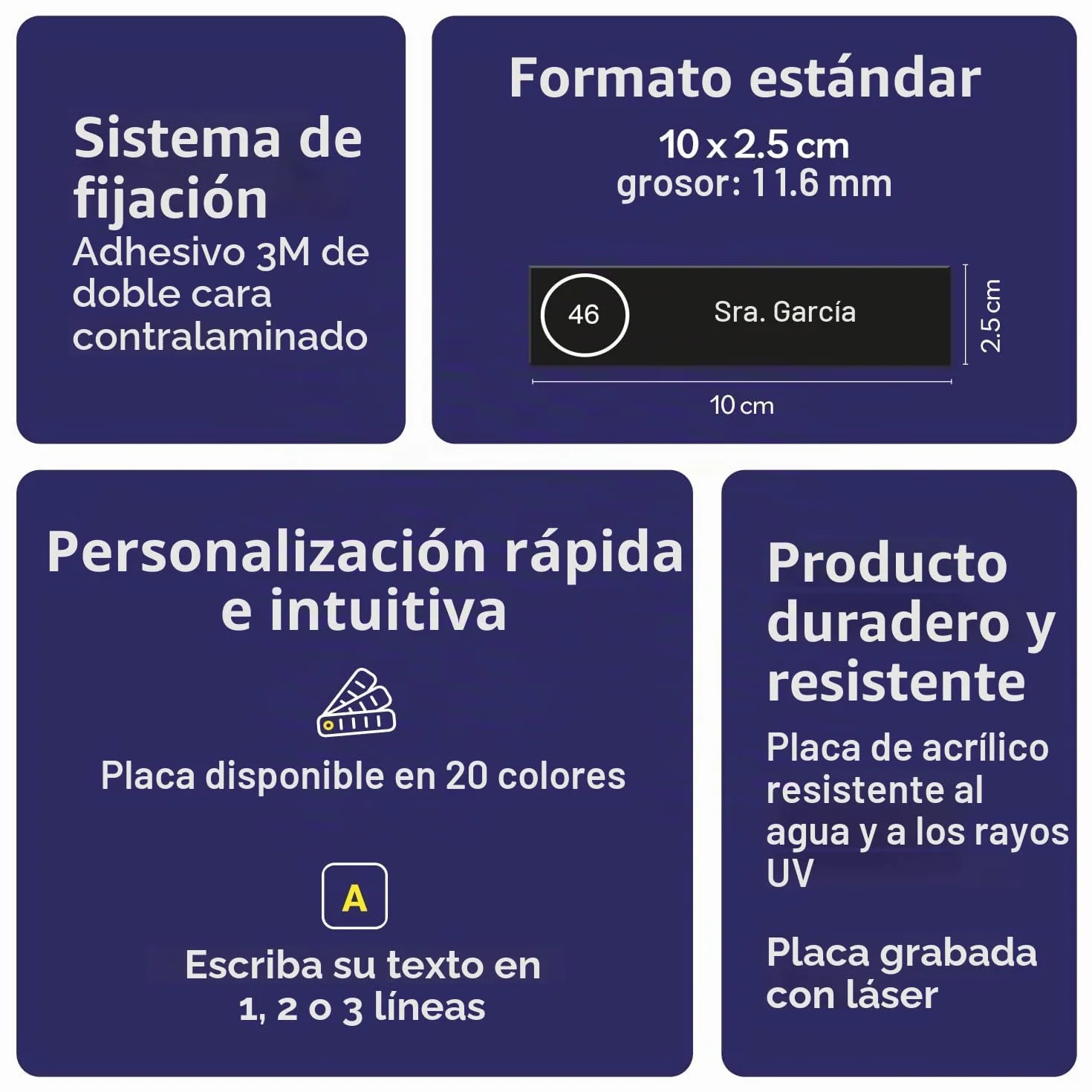 Placa grabada para nombre y número buzón autoadhesivo, 10 x 2,5 cm, personalizada, 1 a 3 líneas, aluminio cepillado