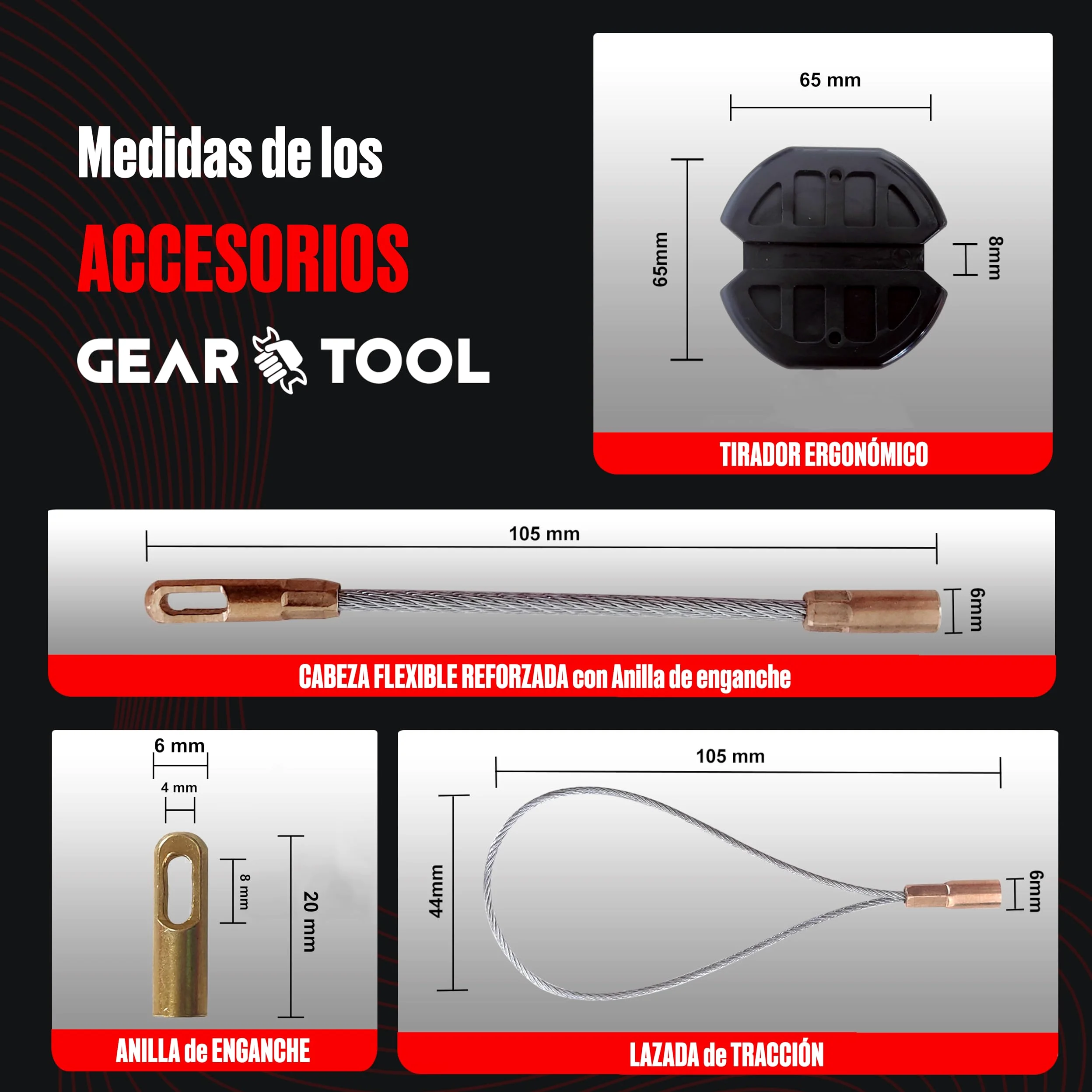 Guía Pasacables Profesional de 30m y 4.5 mm | Monofilamento Trenzado de Poliéster | Tirador Ergonómico y 3 Terminales Intercambiables | Herramienta para Electricistas y Bricolaje