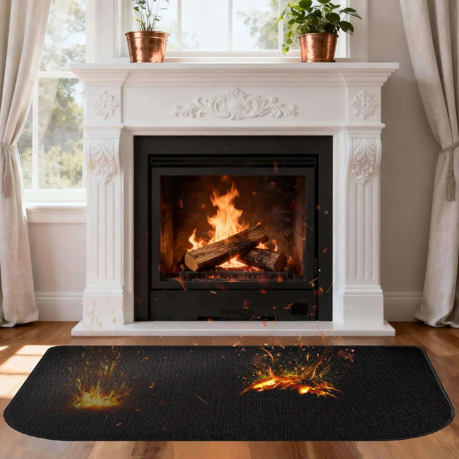 Alfombrilla Ignifuga, Alfombra Ignifuga para Chimenea 80x50cm, Alfombra Ignifuga Semiredonda, Alfombras Ignífugas Chimeneas, Protector Suelo Chimenea, Proteger el Suelo contra chispas