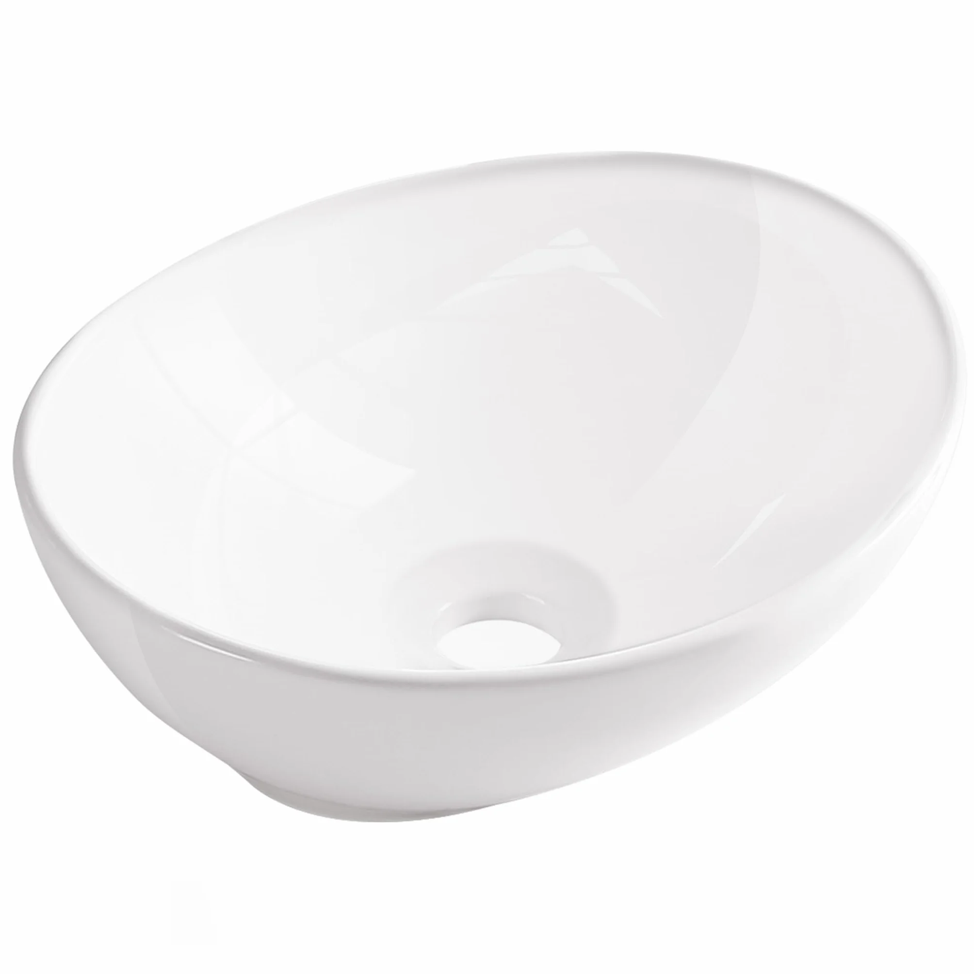 AQUAUNO GOYA Lavabo Ovalado de Cerámica Blanca 42 x 33 cm sin Orificio para Grifo y Rebosadero para Baño y Aseo de Invitados