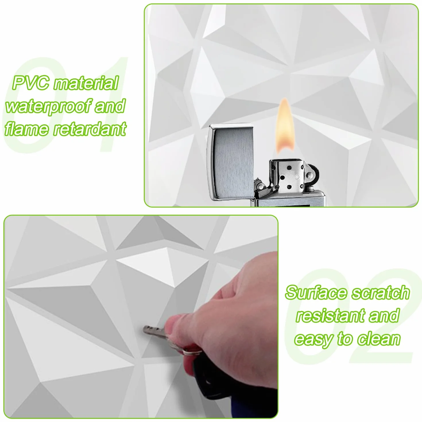 12 Piezas Panel de Pared de 3D Diamante 30 x 30 cm para Decoración de Paneles Decorativos en Blanco, Revestimiento de Paredes PVC, Resistentes al Agua, Resistentes al Calor, Inodoros, Blancos Mate