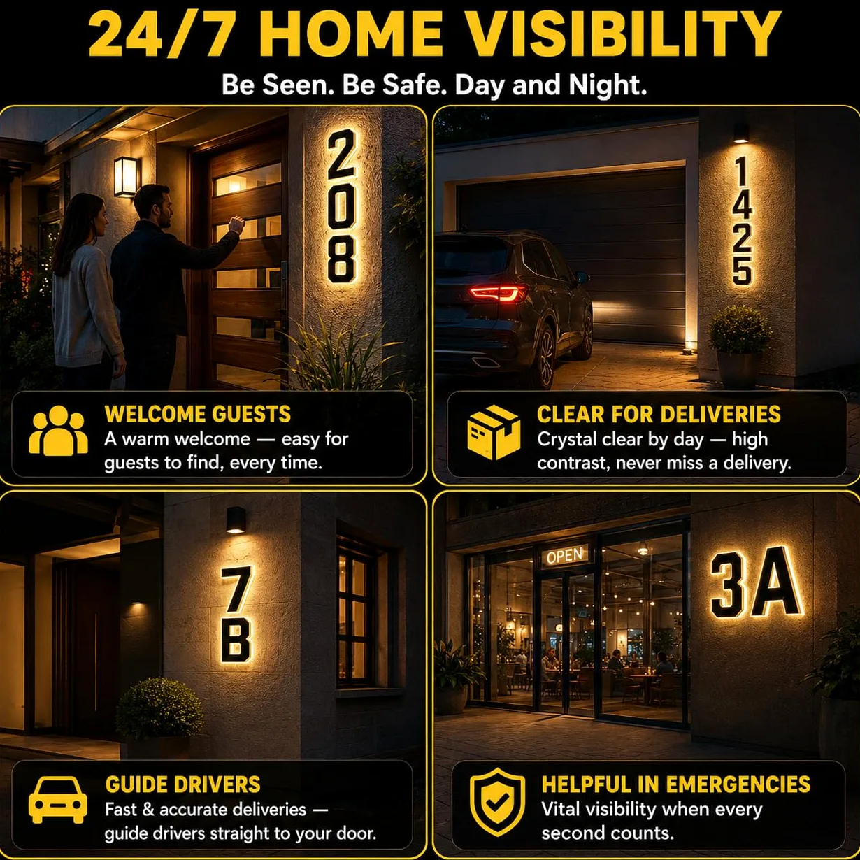 Señal de número de casa solar de 9 pulgadas para exterior, señales de números de dirección LED impermeables grandes, para visibilidad nocturna exterior 7