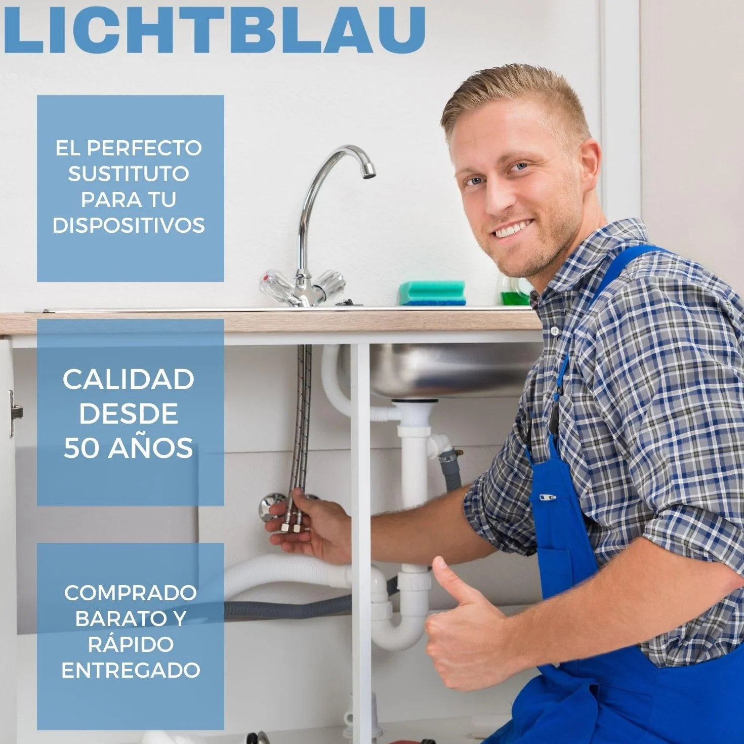 LICHTBLAU manguera de extensión flexible acero inoxidable 60 cm 1/2 pulgada, latiguillo prolongador antitorsión para grifo cocina y baño, agua potable, alta presión, resistente y duradera