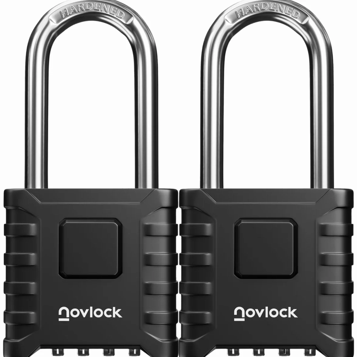Candado de combinación resistente – arco largo de 5,9 cm – candado exterior impermeable de 4 cifras para portones, vallas, cobertizos, trasteros, taquillas y armarios – 2 unidades, negro