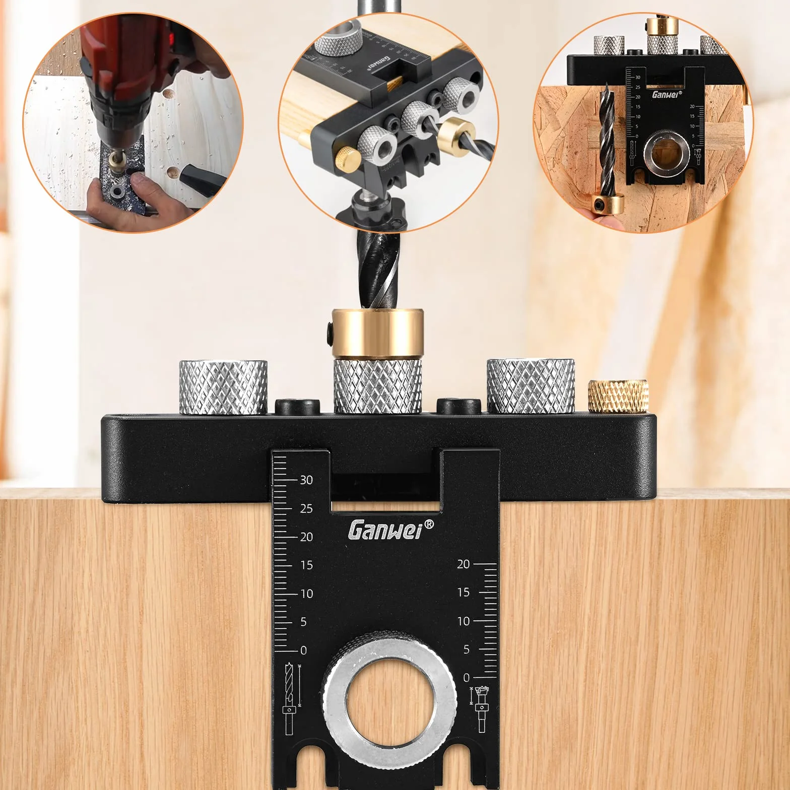 Pocket Hole Jig 3 en 1 Kit de Plantilla de Orificio de Bolsillo con Broca de 8/10/15 mm para Carpintería