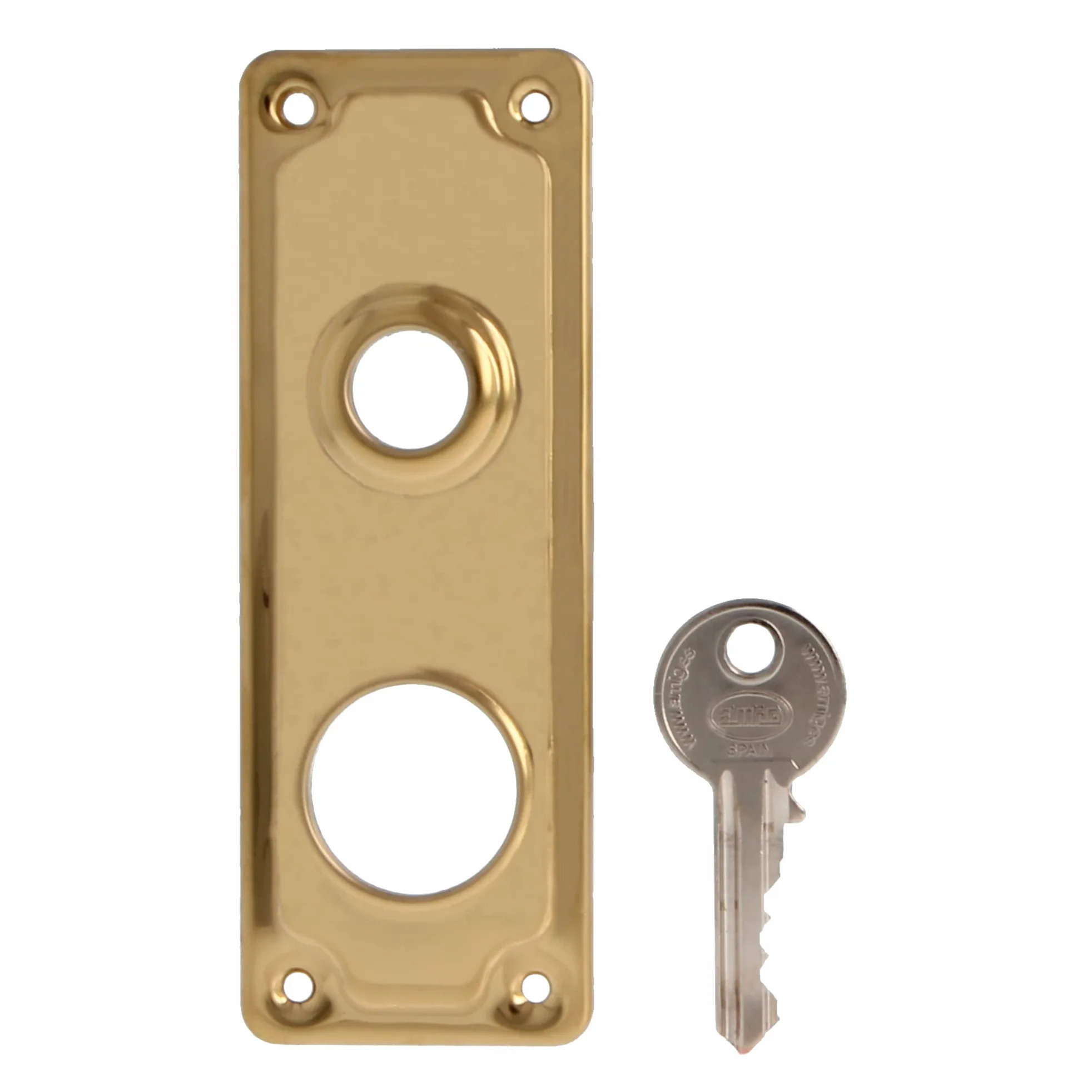 Amig - Cerradura de Sobreponer de Derecha con Palanca de Cierre, Lengüeta y Tirador para Puertas de Madera Mod. 75UN 66 x 120 mm Cilindro Redondo de Seguridad Acero Dorado