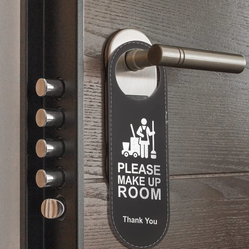 Ciieeo Letrero De Puerta Doble Cara No Molestar Y Por Favor Limpie Para Hotel Hecho De Piel Durable Tamaño 9.4X3.1 Pulgadas Ideal Para Habitaciones Bares Y Cafeterías