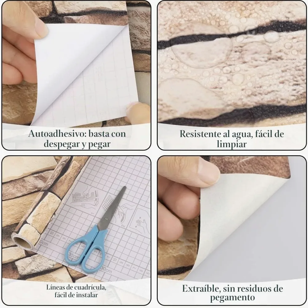 Arthome 44cmx10m vinilo adhesivo muebles Ladrillo Piedra Marrón, Papel Pintado Autoadhesivo Adhesivo Contacto Papel decorativo para Revestimiento, Paredes, Chimeneas, Cocina, Pegatina Impermeable