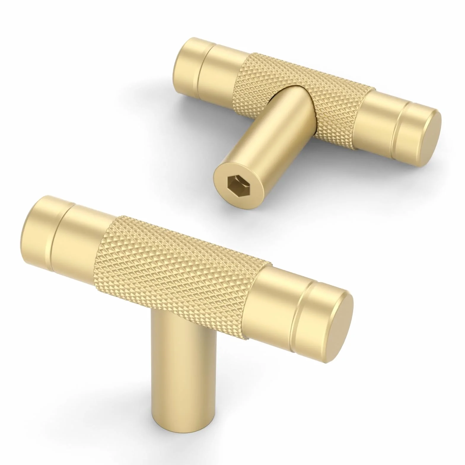 Amerdeco 10 Piezas Pomos y Tiradores en Forma de T, Oro, para Cocina y Armarios, Tirador de Puerta en Aleación de Aluminio, Agujero Único UK0026