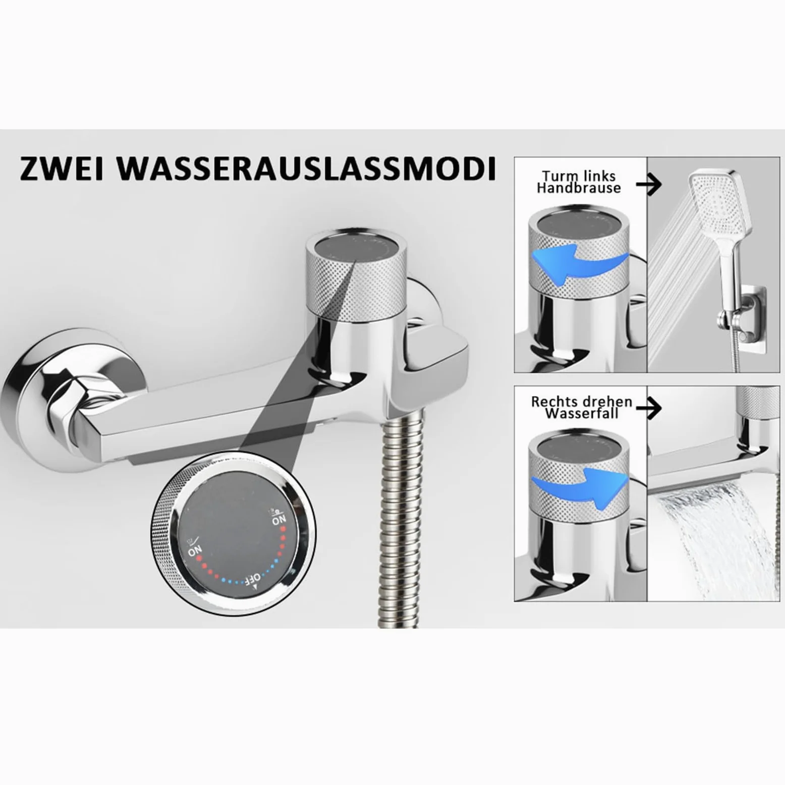 Grifo de bañera cascada con termostato de 2 salidas, grifo de ducha con botón de seguridad, grifo mezclador para bañera y ducha, montaje en pared, grifería para bañera y baño, cromado