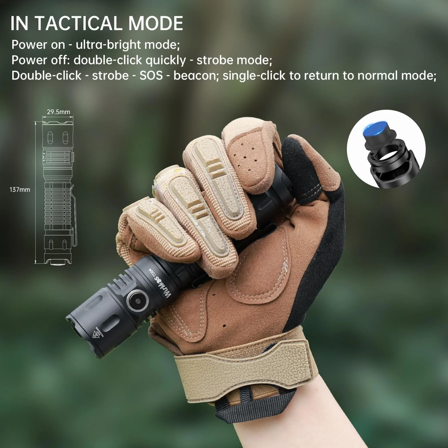 Wurkkos TD04 Linterna Led Táctica Recargable 5000mAh de potencia, 3000 Lumen, Linterna linterna edc con Interruptor Táctico Negro, IPX8,linterna led recargable linternas led alta potencia