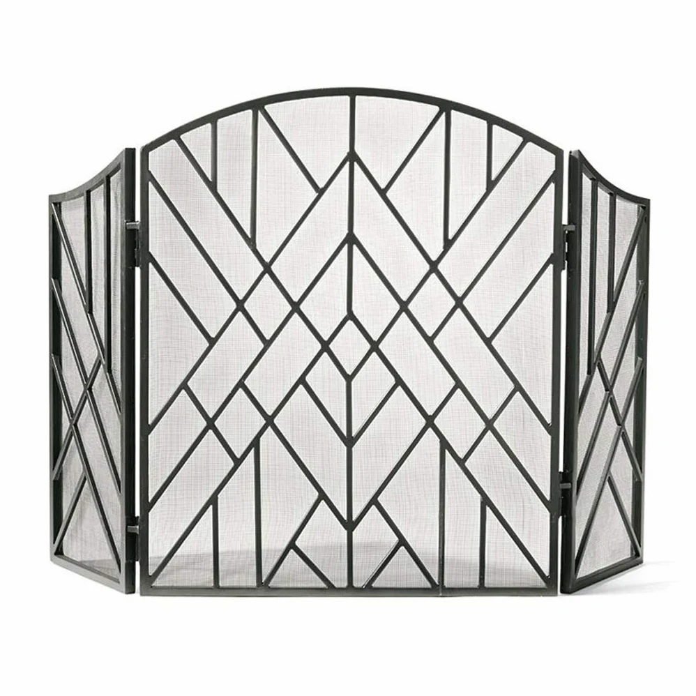 Pantalla Salvachispas Chimenea interior Pantalla 3 Panel de estaño de hierro forjado pantalla grande de metal decorativo exterior de malla cubierta sólida prueba de Baby Safe Chimenea Valla diseño de