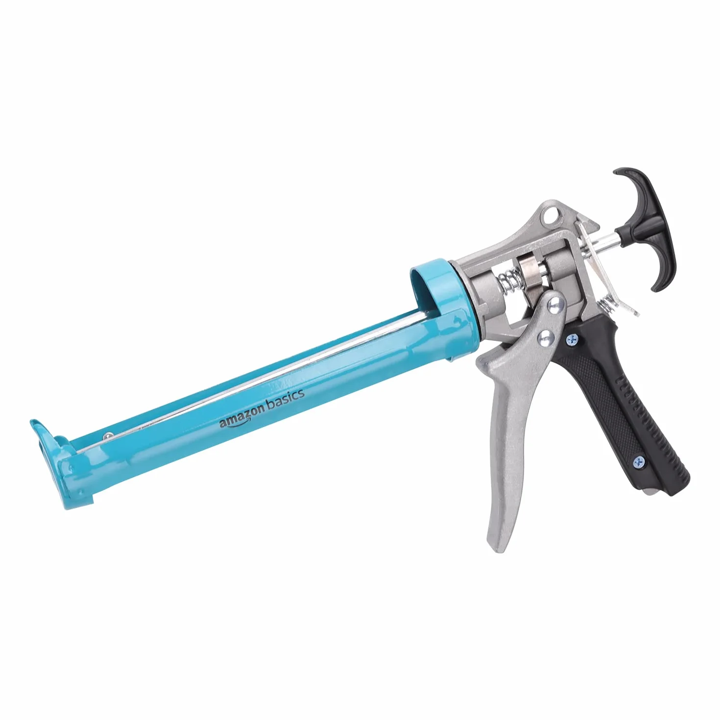 Amazon Basics Pistola para sellado de calafateo, resistente, 310ml, relación de fuerza 12:1, mango de aluminio con empuñadura de soporte de plástico, 0.3 litros, Azul y gris
