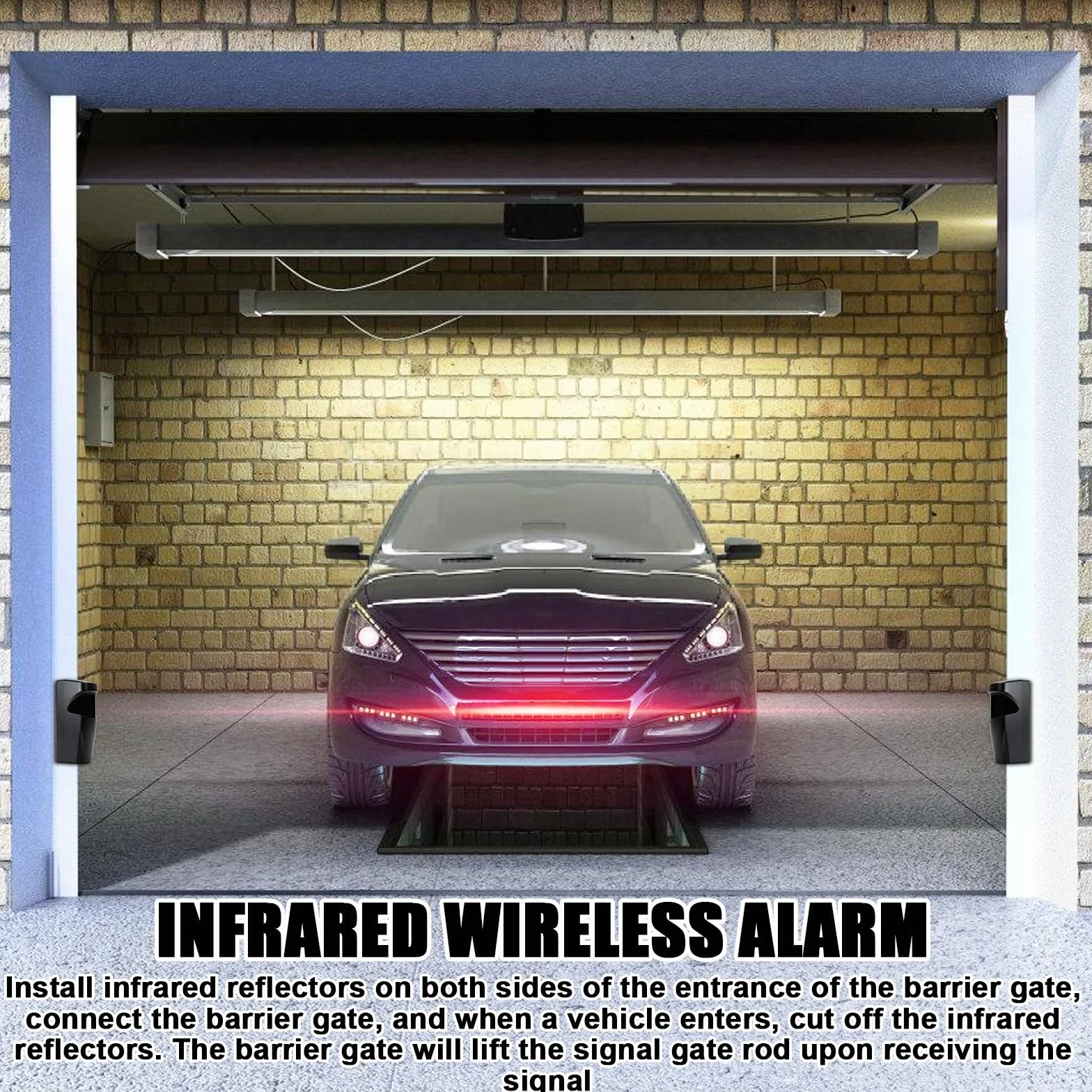 Puerta de garaje con sensor de infrarrojos, AC/DC 12-24V, barrera de luz con alarma, protección electromagnética segura para la seguridad automática de la puerta de garaje, negro