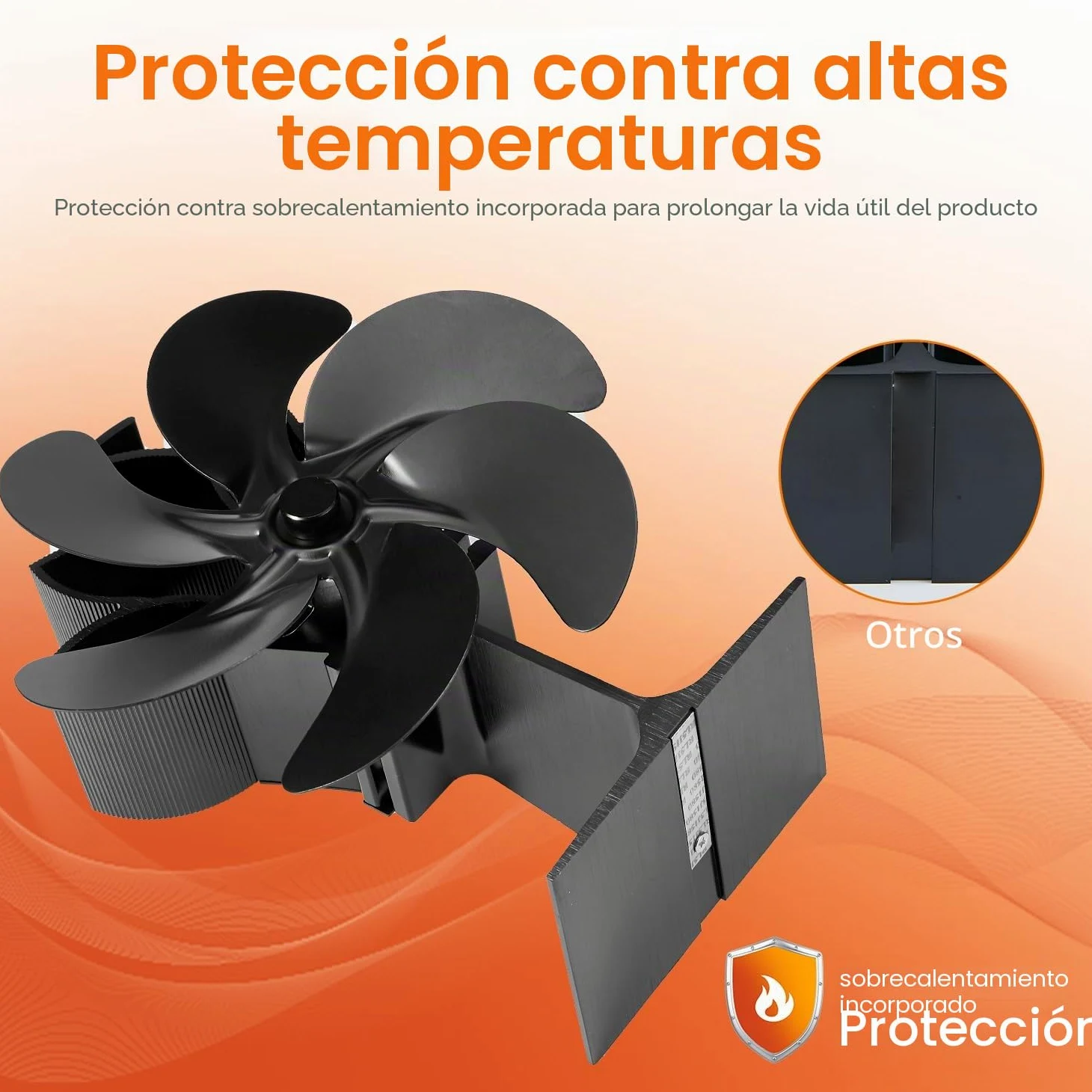 Ventilador de chimenea, 6 aspas, ventilador de horno, chimenea eléctrica, estufa, ventilador de estufa de calor, gran espacio para estufa, estufa de leña, ecológico sin electricidad (6 cuchillas)