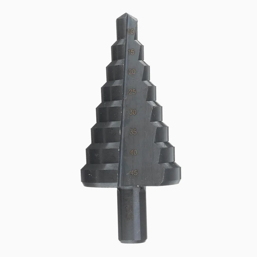 Broca escalonada de 10-45 mm Hss Paso de titanio o nitruro Recubrimiento de cono Broca de taladro - Oro