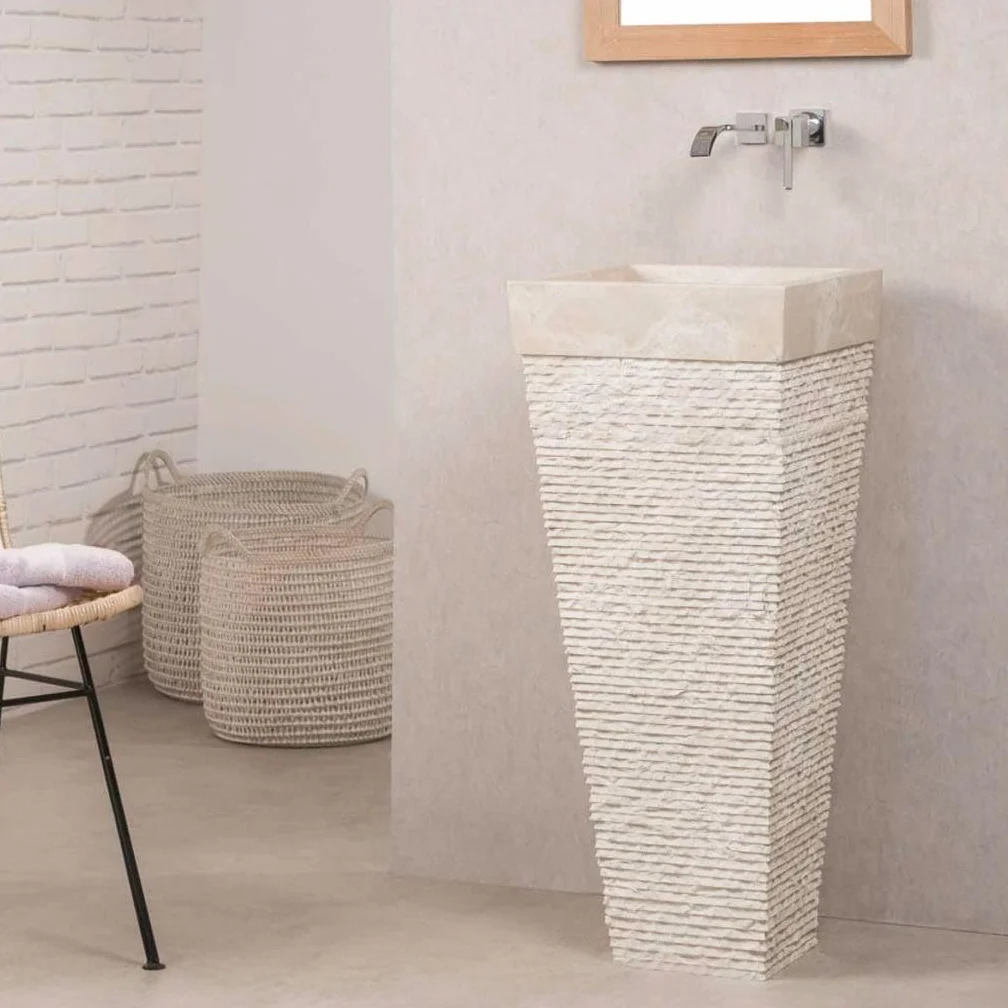 wanda collection - Lavabo de pie piramidal de Piedra para Cuarto de baño Habana Crema