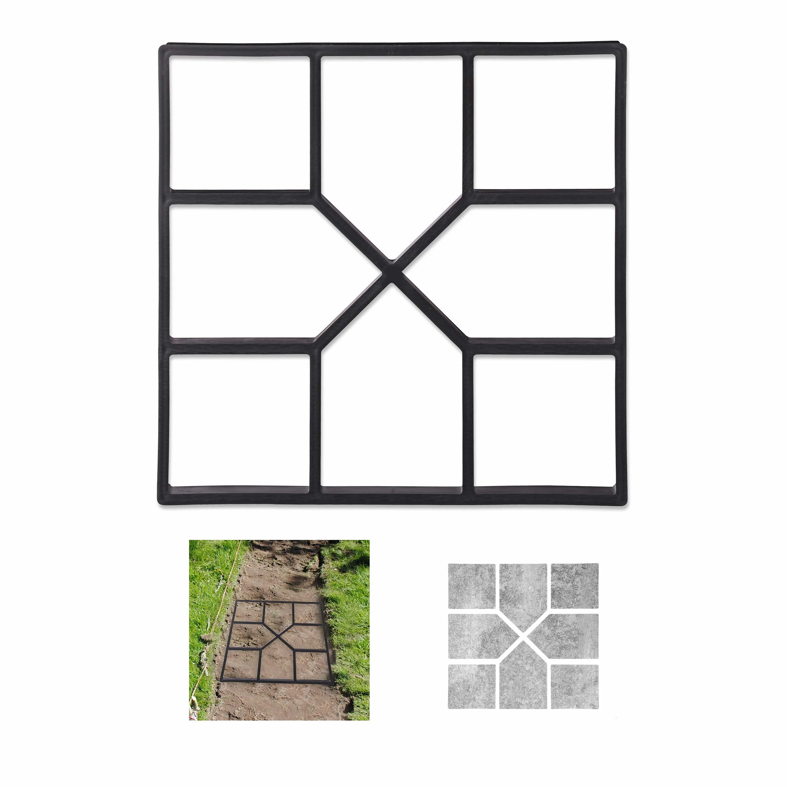Relaxdays Pack de 2 Moldes Hormigón para Pavimentos, Plástico, Negro, 40 x 40 cm