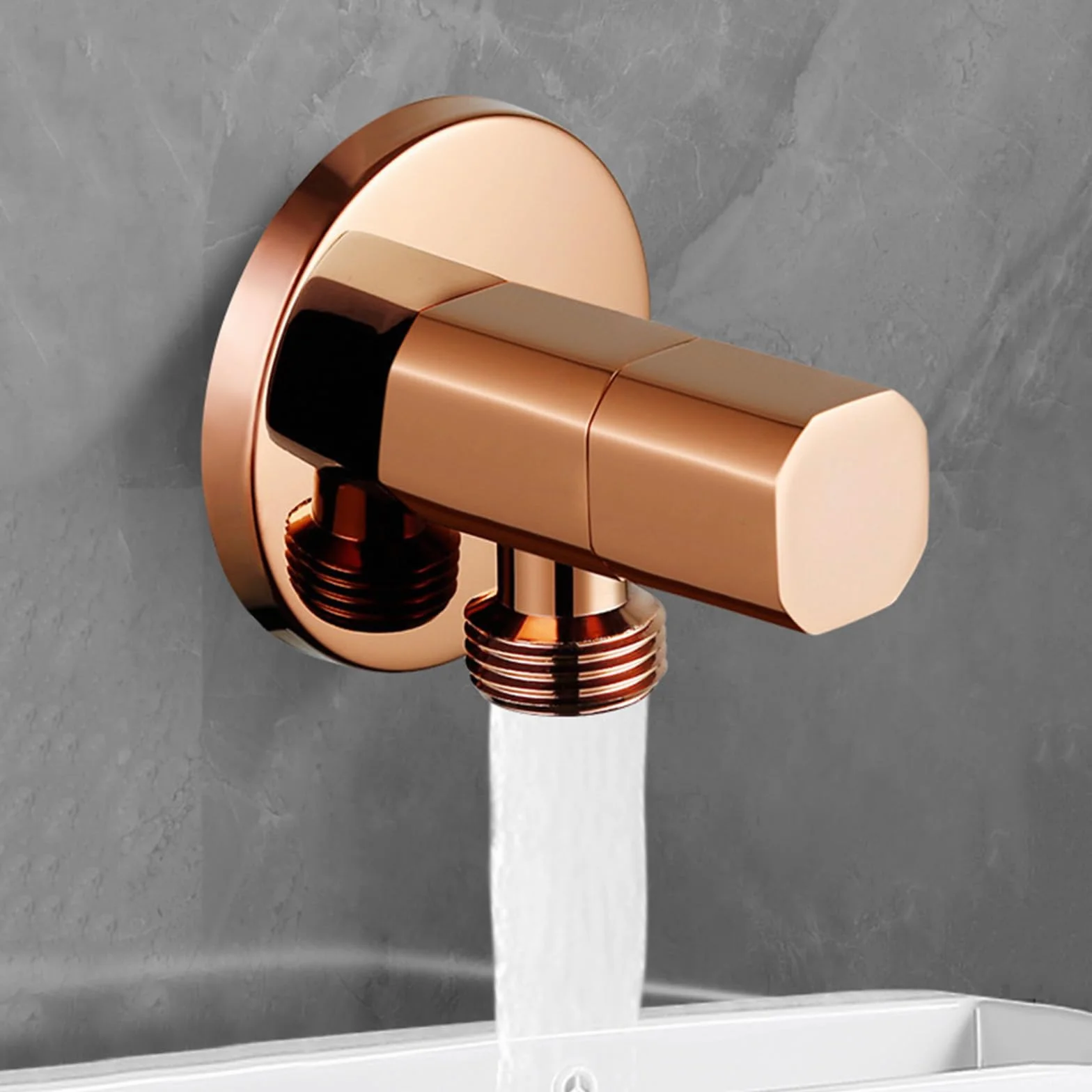 Llave de Escuadra 1/2 de Latón con Núcleo Cerámico Válvula Angular Caliente y Frío de Pared para Baño, Cocina,Oro Rosa