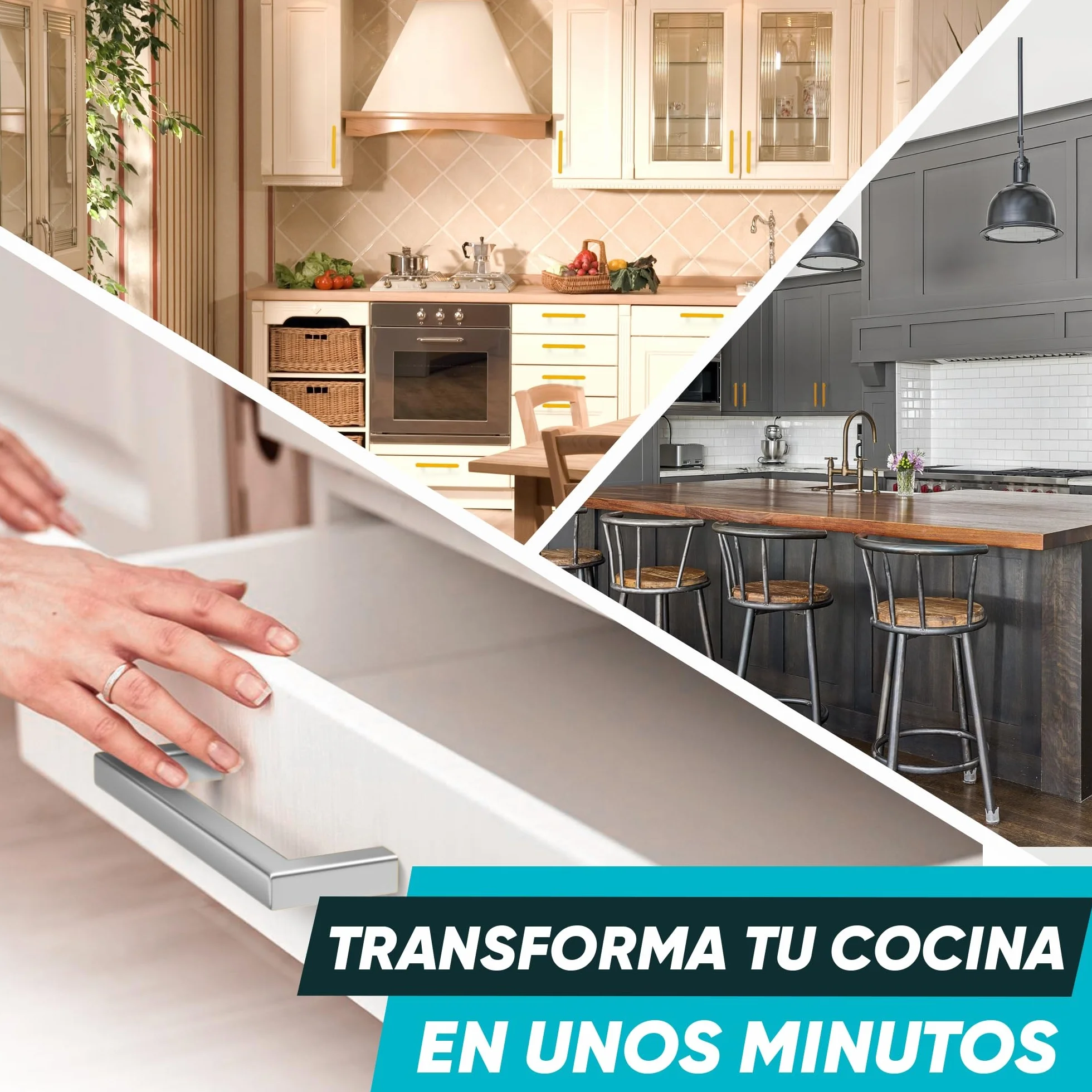 Tiradores Cocina Plateados 160MM (10 Unidades) - Tiradores Armarios Cuadrados - Manillas Rectangulares para puertas de armarios y muebles de cocina.