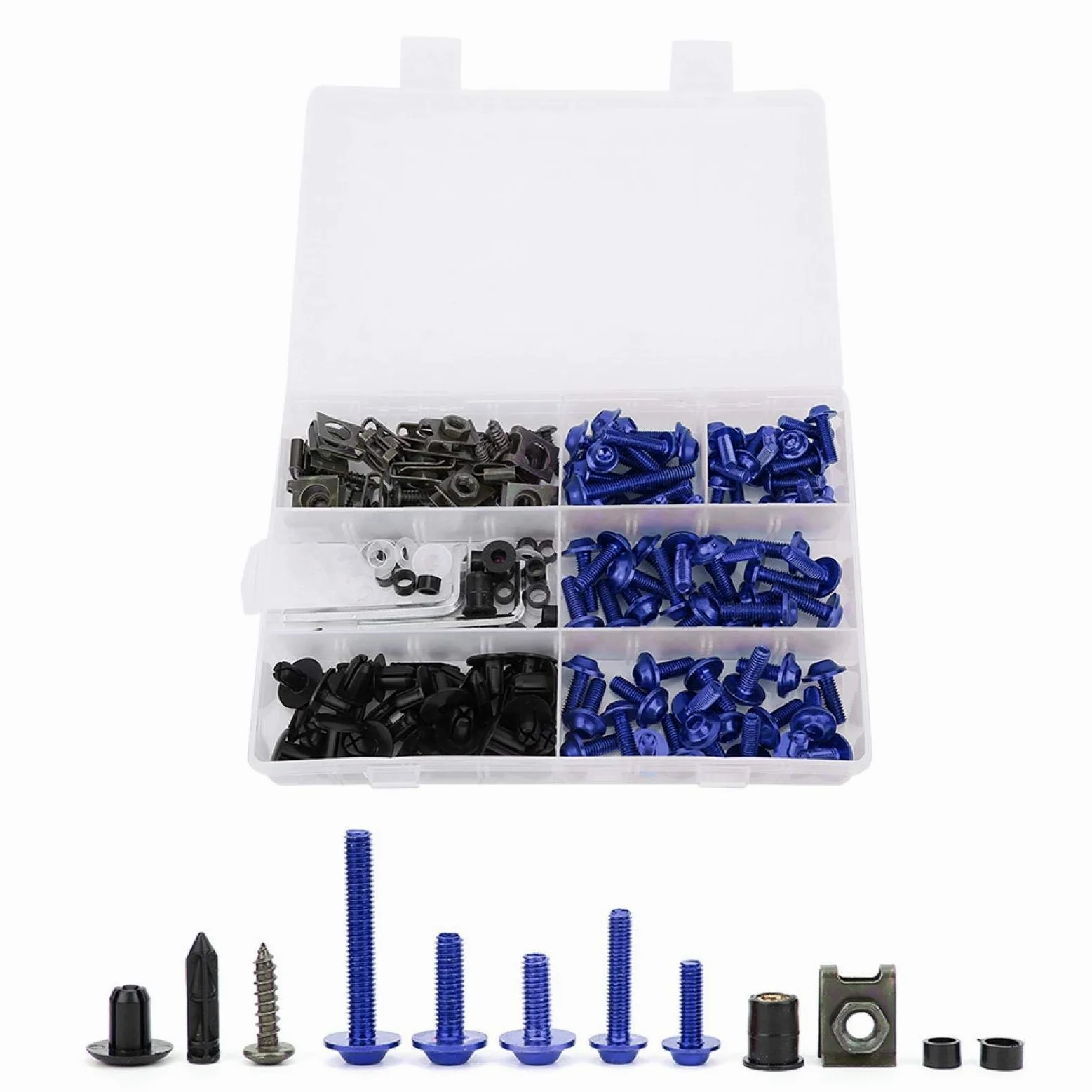 Kit Pernos Carenado Motocicleta, Juego 198 Piezas Tornillos M5 M6 Parabrisas Sujetadores Coloridos Aluminio para Montaje Carenas Motos