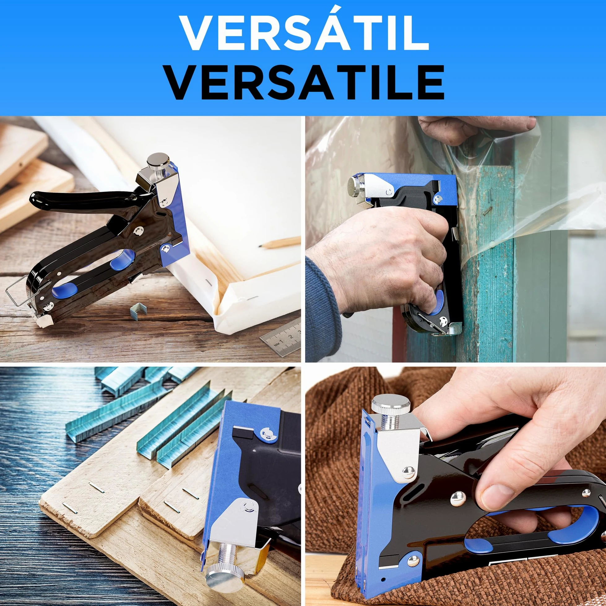 Set de Grapadora 5 en 1 - Grapadora de Alta Resistencia + 1500 Grapas + Quitagrapas para Madera, Tela, Malla Metálica - Construcción, Manualidades, Tapicería