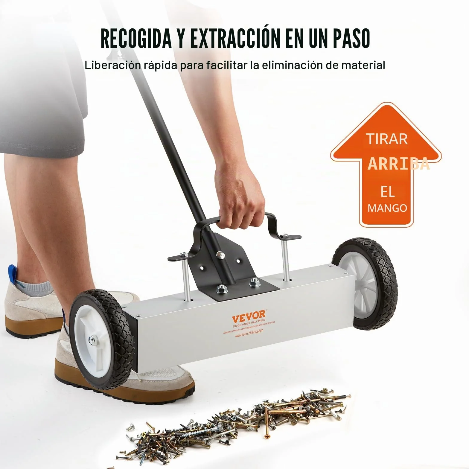 VEVOR Barredora Magnética Rodante 20,4 kg Escoba Magnética con Mango Telescópico 77-113 cm Barredora Magnética de Empuje 745 mm con Ruedas Imán con Mango Telescópico Limpieza Fácil de Taller Garaje