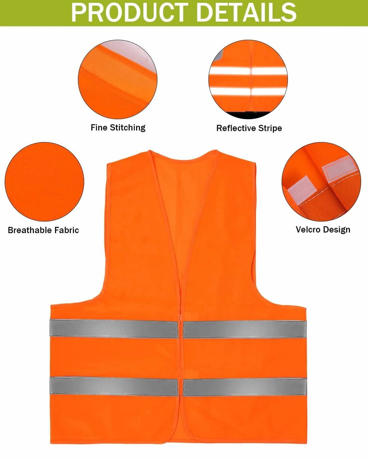 10 Unidades Chalecos Reflectantes de Alta Visibilidad, Chaleco Reflectante con 2 Tiras Reflectoras para Trabajo, Moto, Ciclismo, Running, Construcción de Carreteras y Control de Tráfico