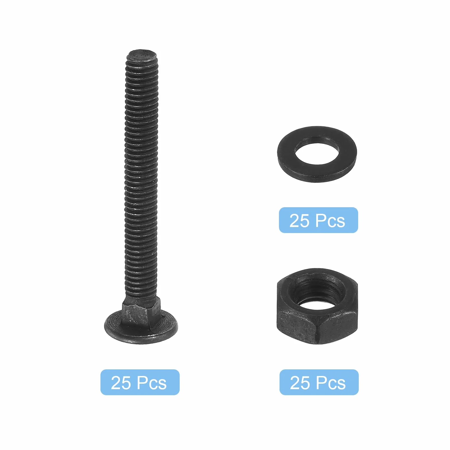 sourcing map Kit de pernos de carro M6 x 50 mm, juego de 25 tornillos de cabeza redonda de cuello cuadrado, juego de tornillos de carro incluye arandelas y tuercas, acero al carbono, óxido negro para