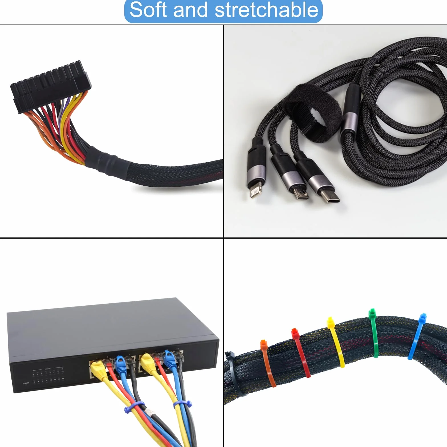 Manga Trenzada Expandible Pet para Cable De 1 Pulgada 100 Pies, Tubo De Manga para Organización De Cables De Pet [Protector De Cables para Audio Video Hogar Oficina]-Negro