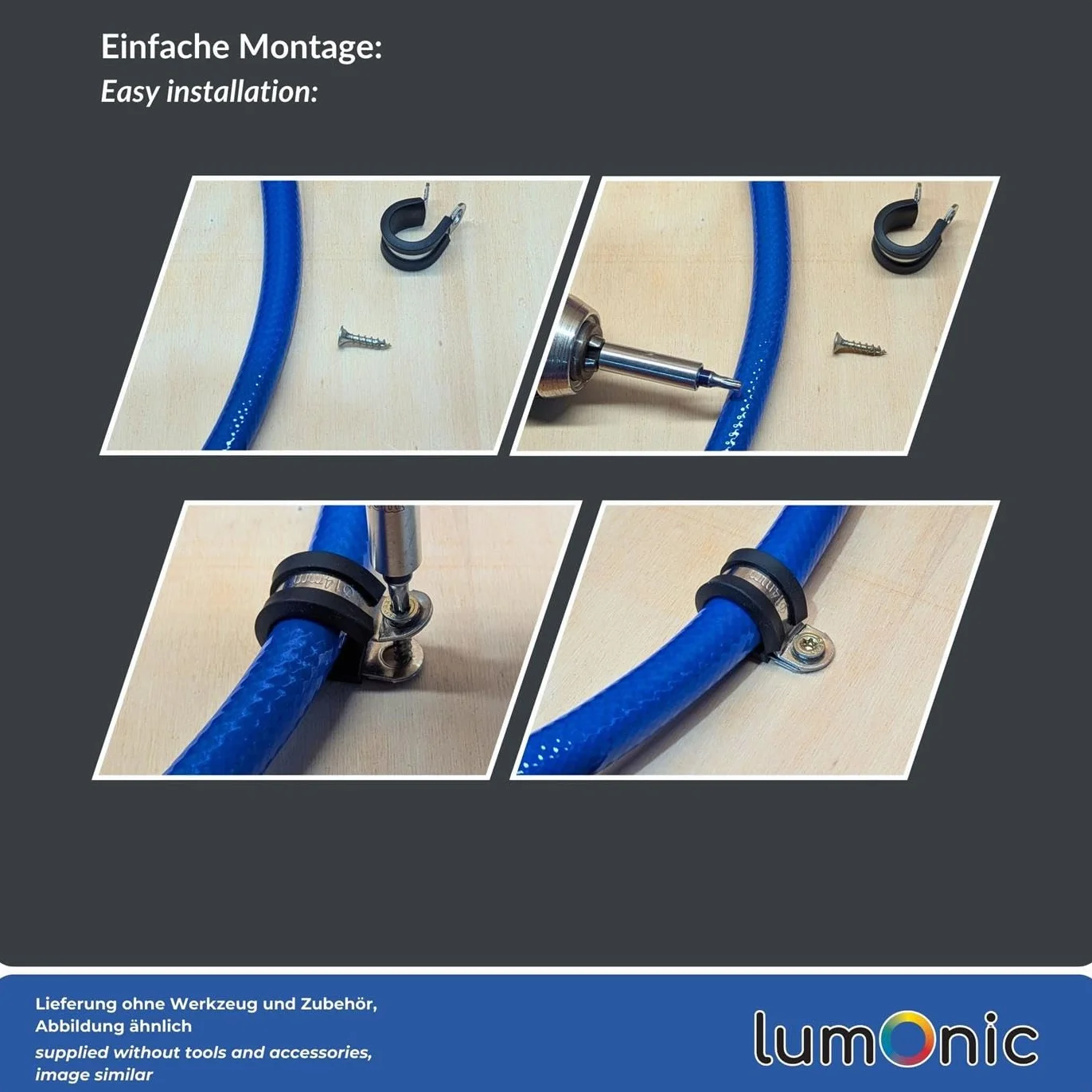 Lumonic abrazaderas de tubo 15mm acero inoxidable V2A con inserto de goma
