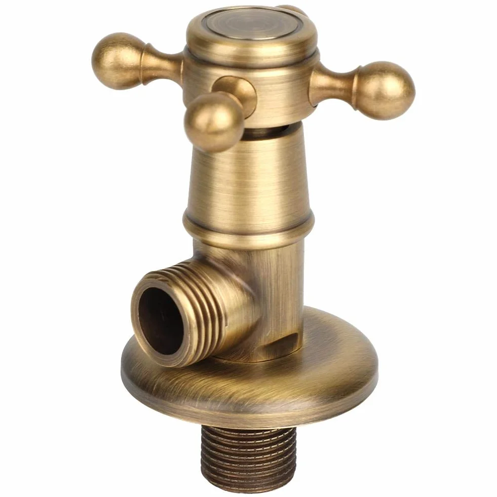 Fdit Válvula triangular de latón para baño, 1/2 G, herrajes de inodoro, válvula de esquina dorada, hardware europeo, universal, válvula de ángulo antigua, paquete múltiple