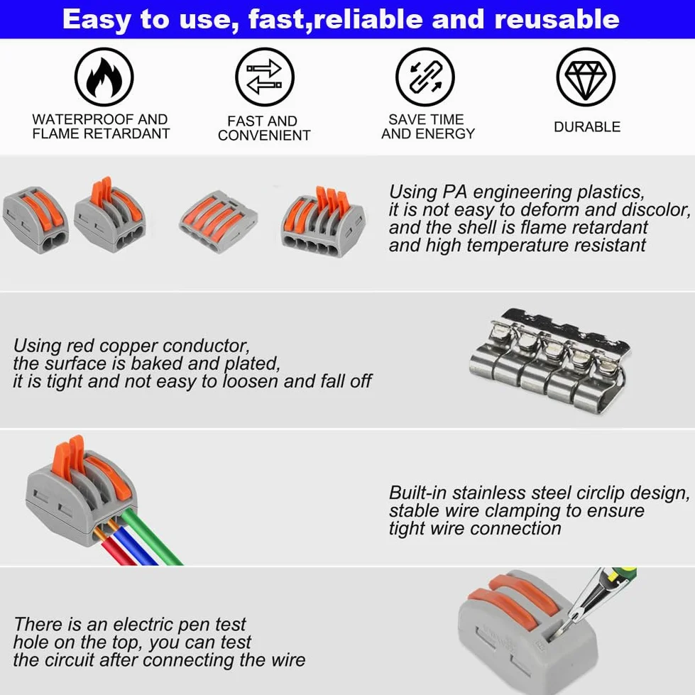 160pcs compact wire connectors, YUSHIHU electrical connectors, 80pcs 2 port clamps/60pcs 3-port clamps/10pcs 4-port clamps/10pcs 5-port clamps
