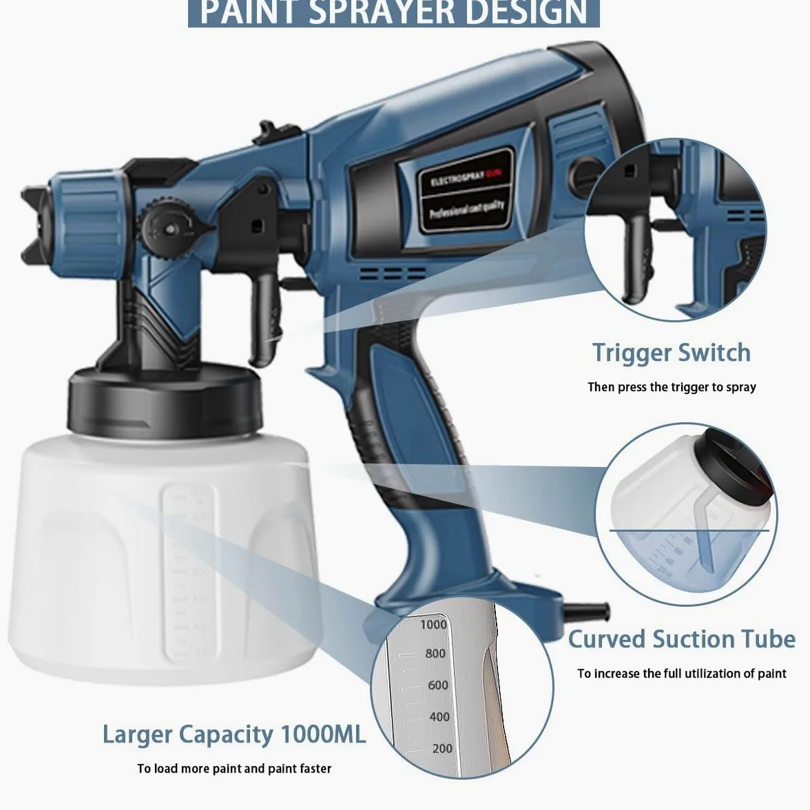 TOPALL Pistola Pintura Electrica,Pistola para Pintar Paredes y Techos,850W 32000PRM 1400ML HVLP Pistola Pintar Electrica Pulverizador de Pintura,con 5 Boquillas y 3 Patrones